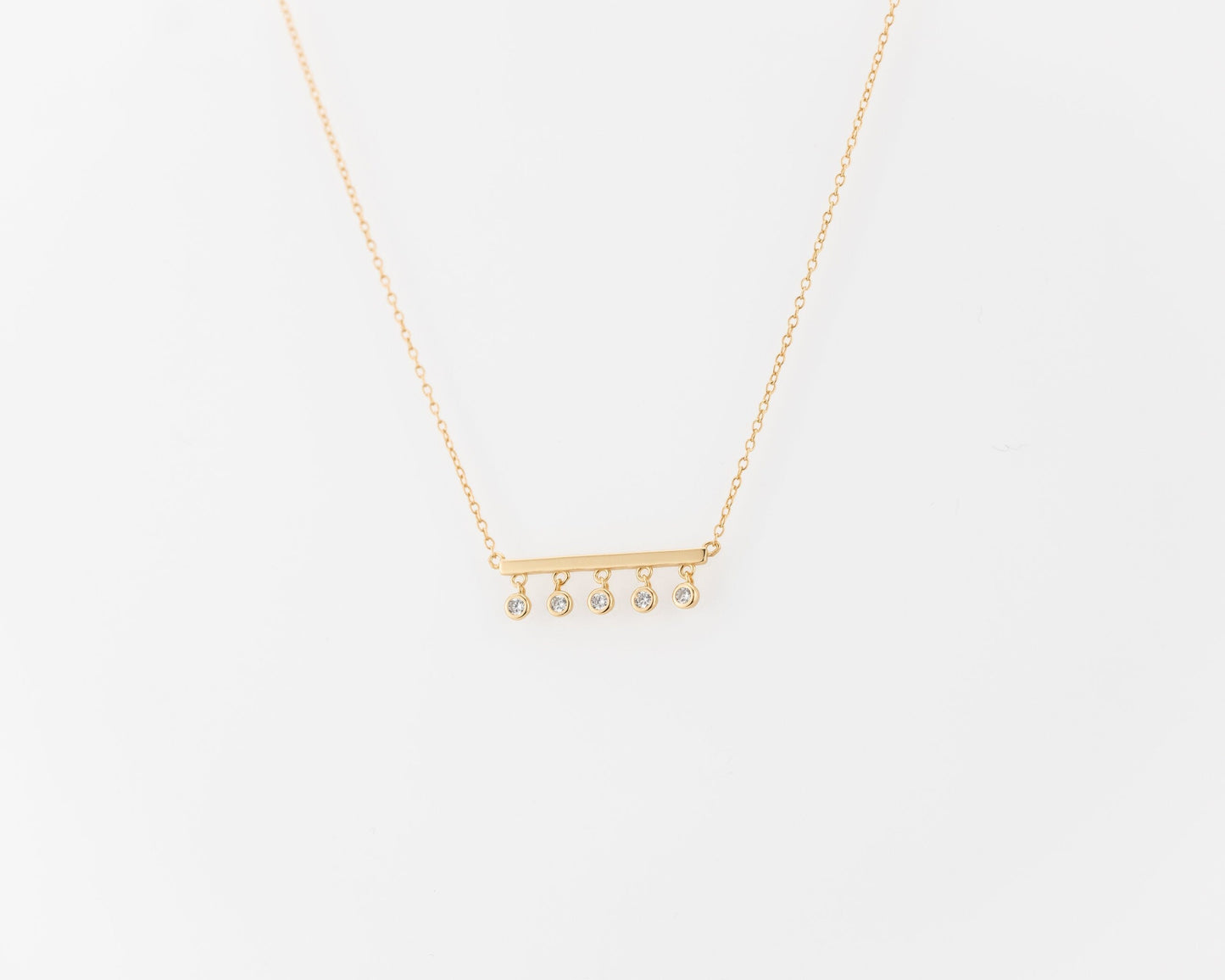 Bezel set Round Cut Diamond Bar Necklace for Her