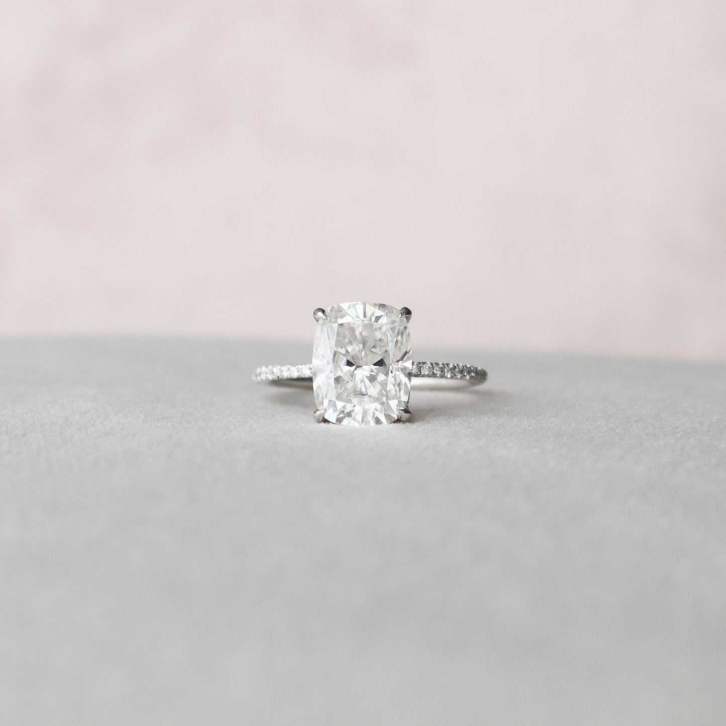 4.0CT Elongated Cushion Cut Hidden Halo Moissanite Diamond Pave Engagement Ring