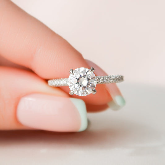 1.50CT Round Cut Moissanite Pave Engagement Ring