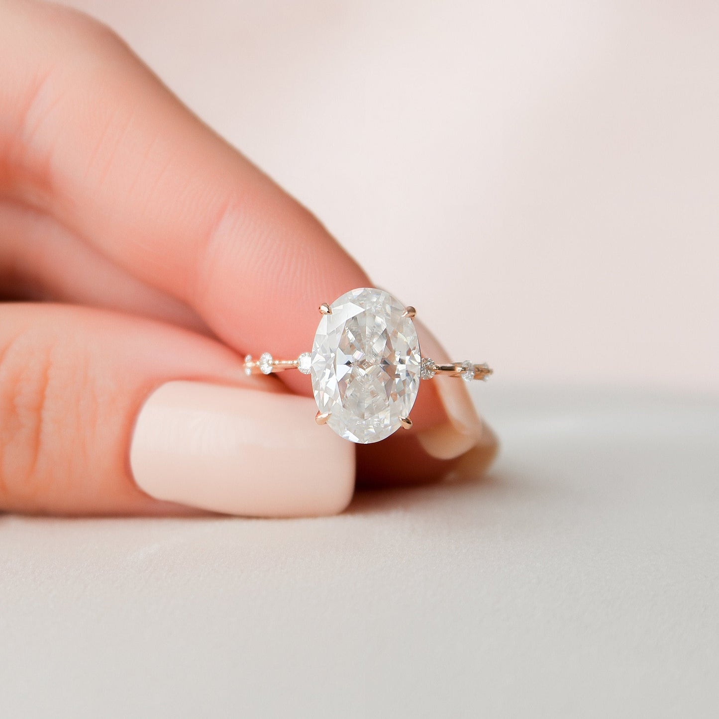4.50CT Oval Cut Petite Pave Moissanite Diamond Engagement Ring