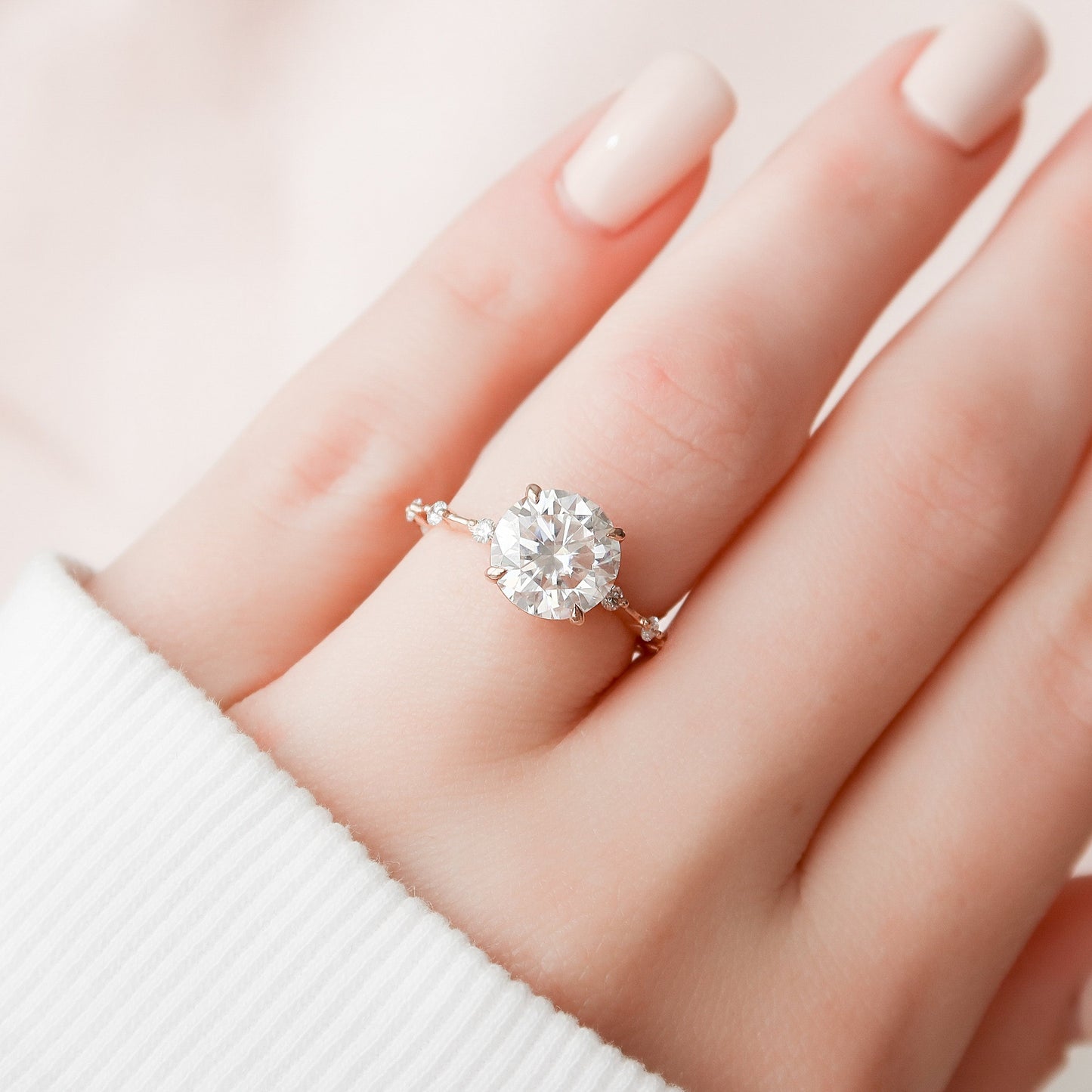2.50CT Round Brilliant Cut Petite Pave Moissanite Diamond Engagement Ring