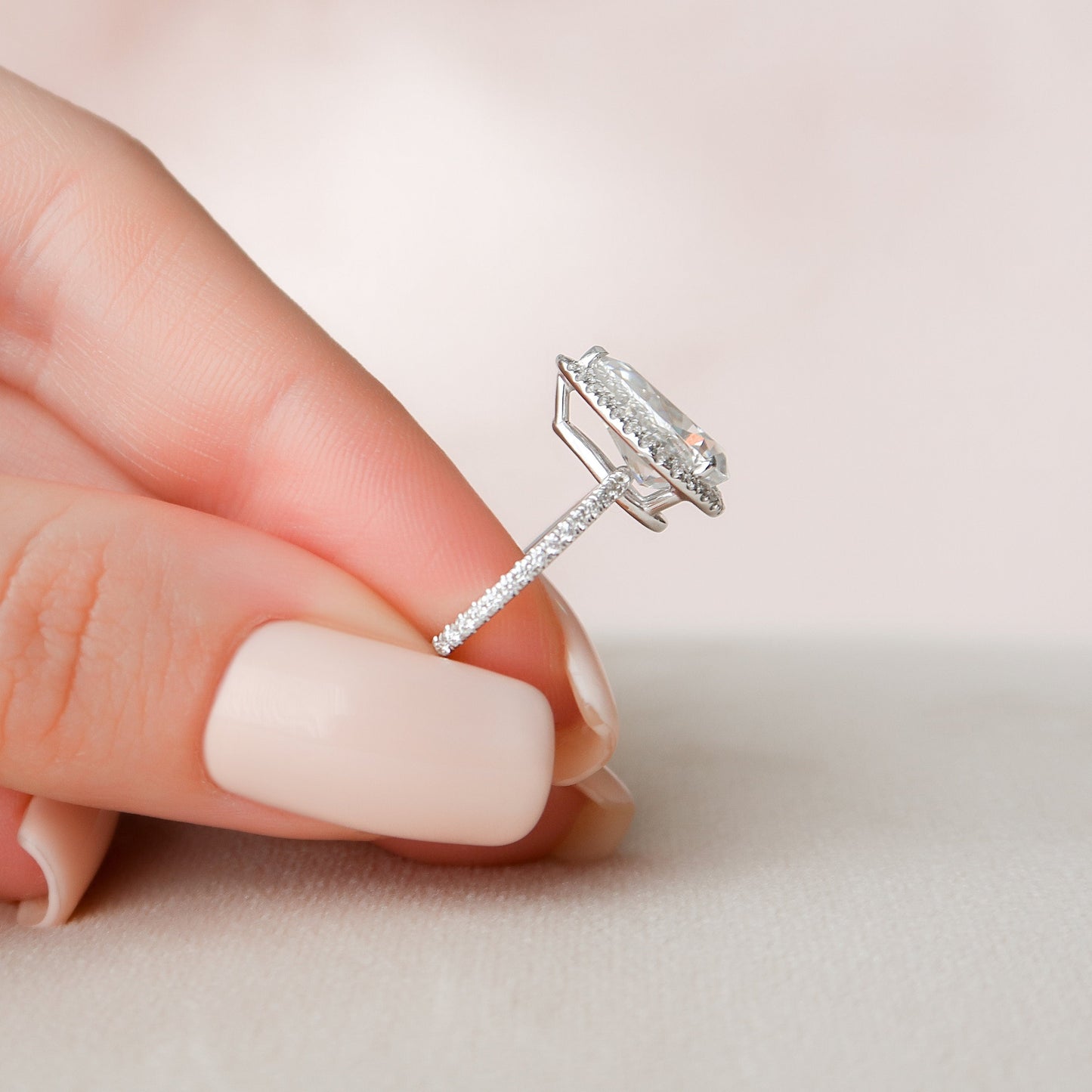 2.50CT Pear Cut Halo Moissanite Engagement Ring
