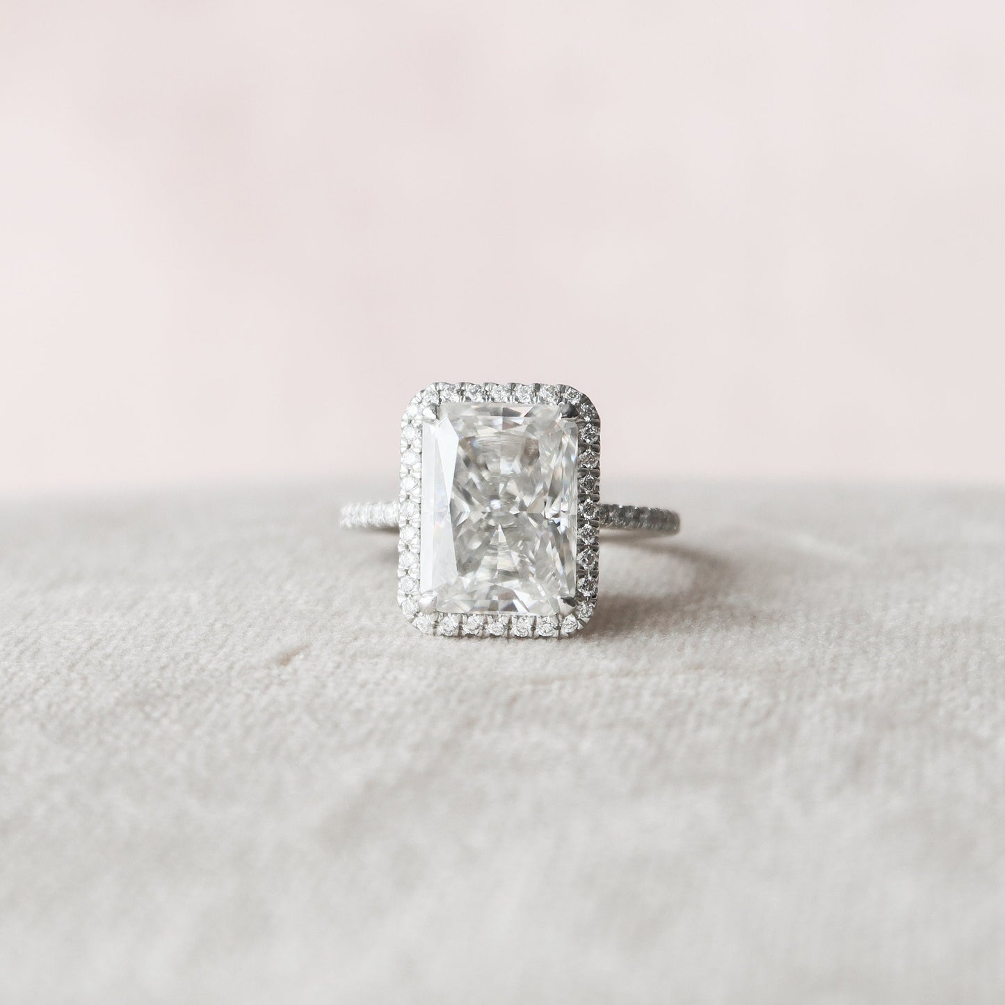 5.0CT Radiant Cut Halo Moissanite Diamond Pave Engagement Ring