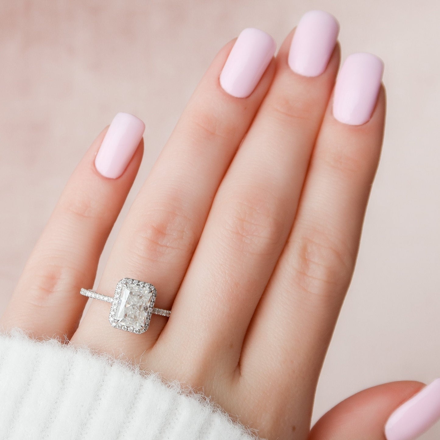 5.0CT Radiant Cut Halo Moissanite Diamond Pave Engagement Ring