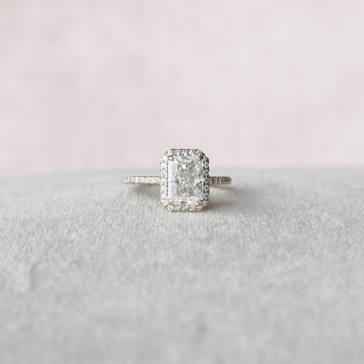 2.0CT Radiant Cut Halo Moissanite Diamond Pave Engagement Ring