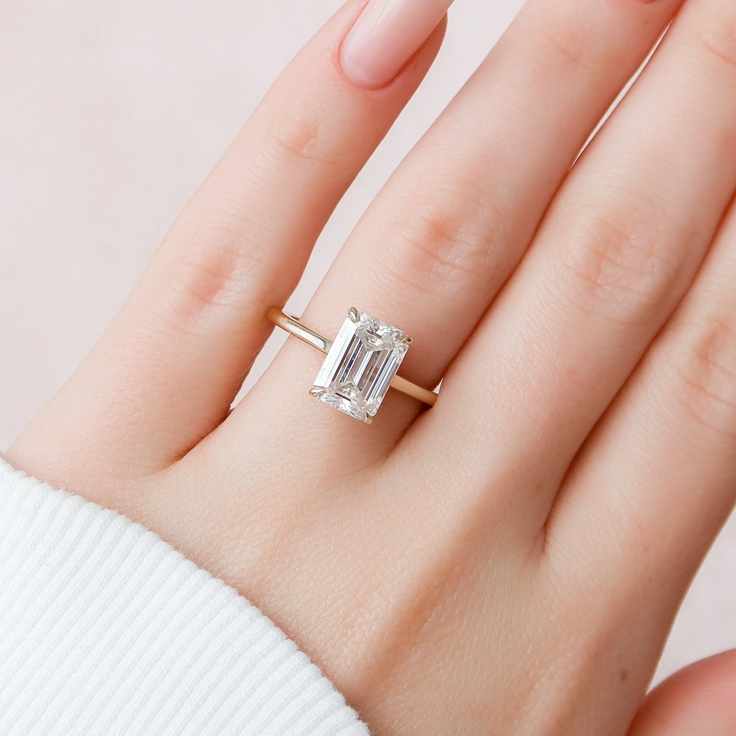 4.0CT Emerald Cut Moissanite Hidden Halo Engagement Ring