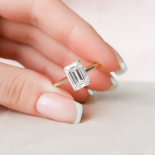 4.0CT Emerald Cut Moissanite Hidden Halo Engagement Ring