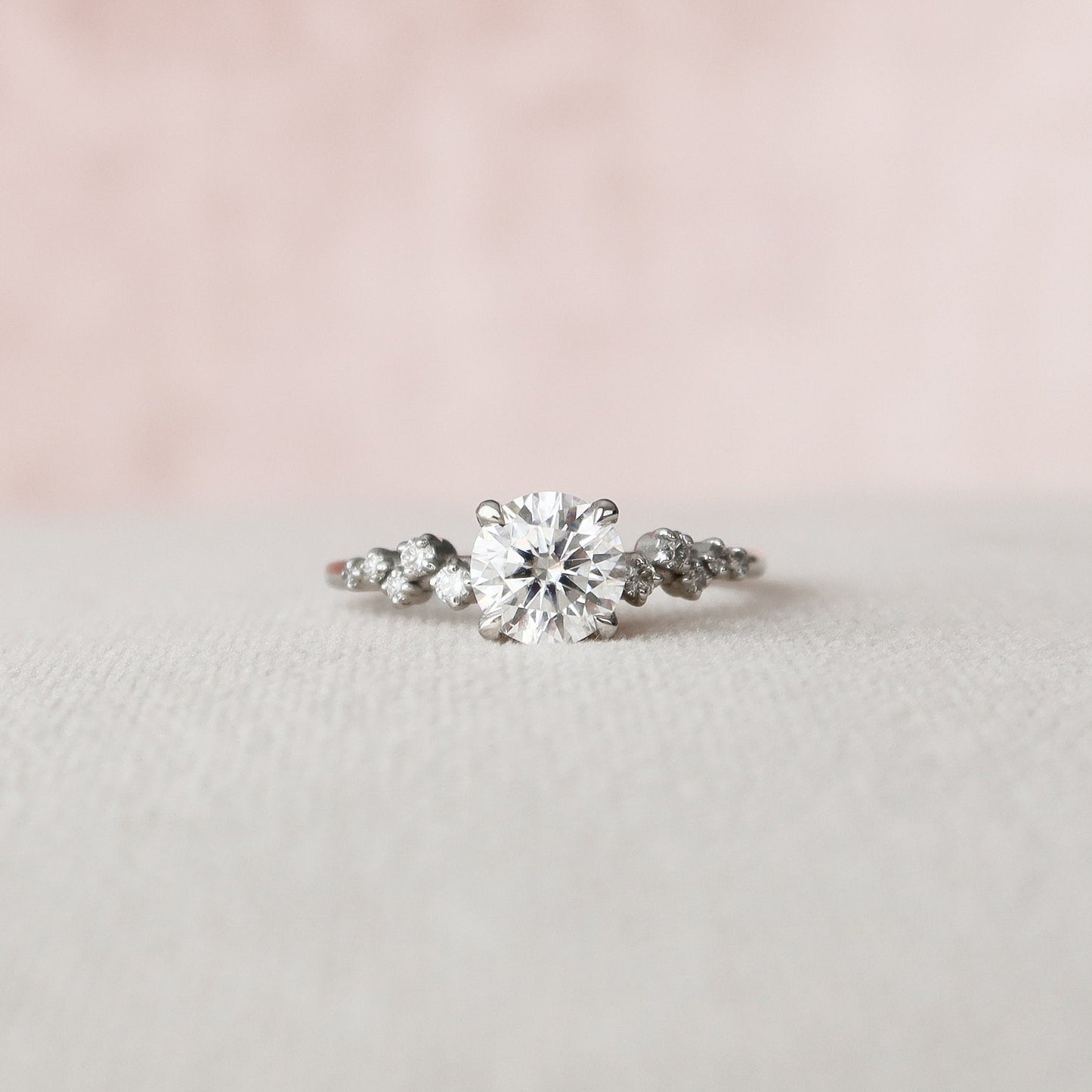 1.0CT Round Cut Cluster Moissanite Diamond Hidden Halo Engagement Ring