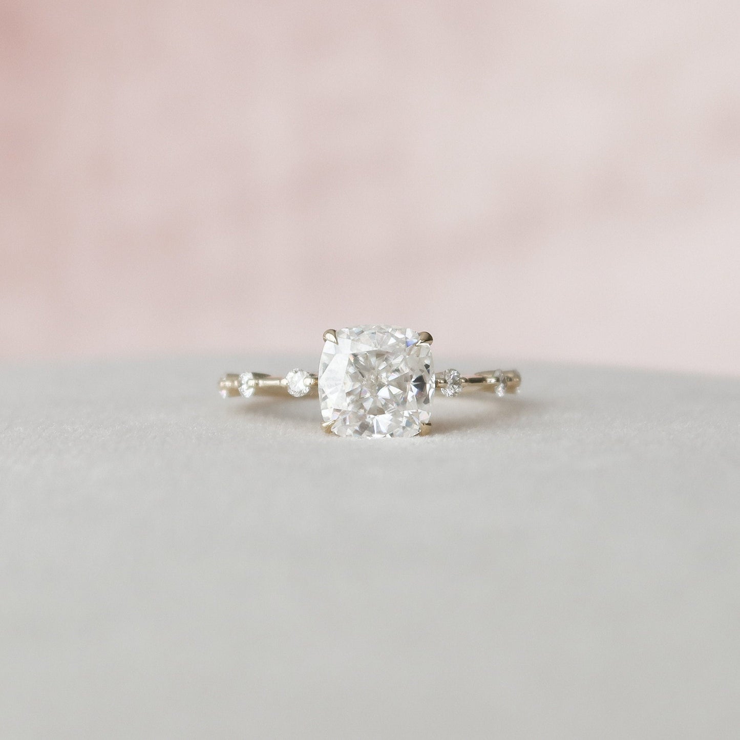 2.0CT Cushion Cut Moissanite Hidden Halo Diamond Engagement Ring