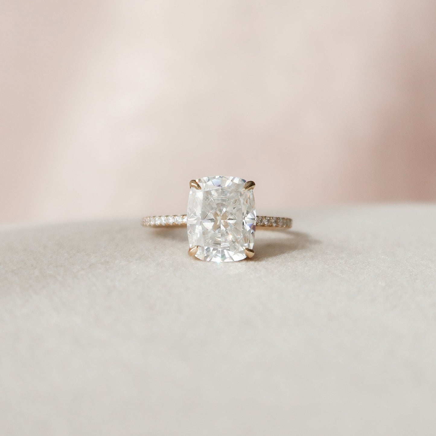 4.0CT Elongated Cushion Cut Hidden Halo Moissanite Diamond Pave Engagement Ring
