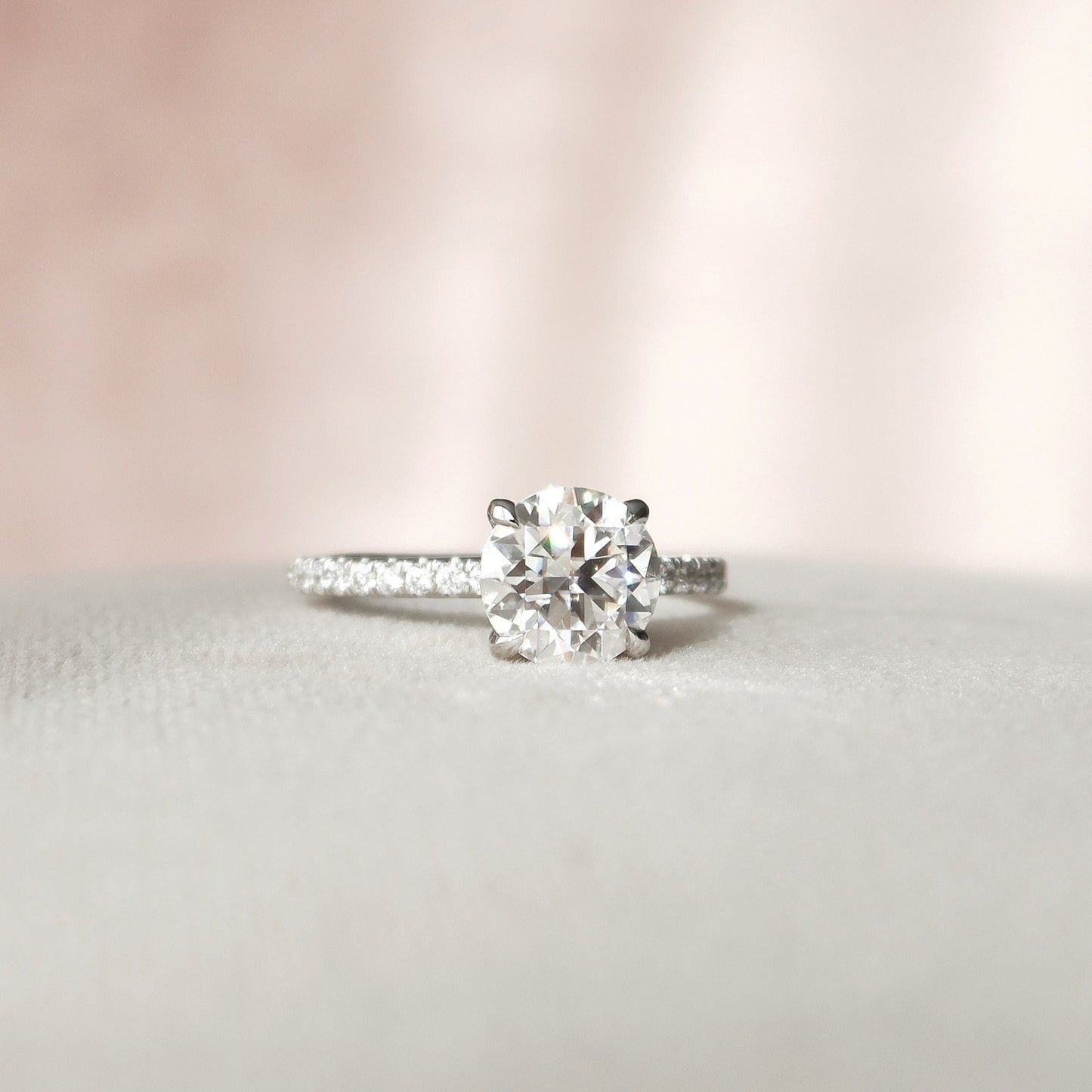 2.0CT Round Cut Moissanite Hidden Halo Engagement Ring
