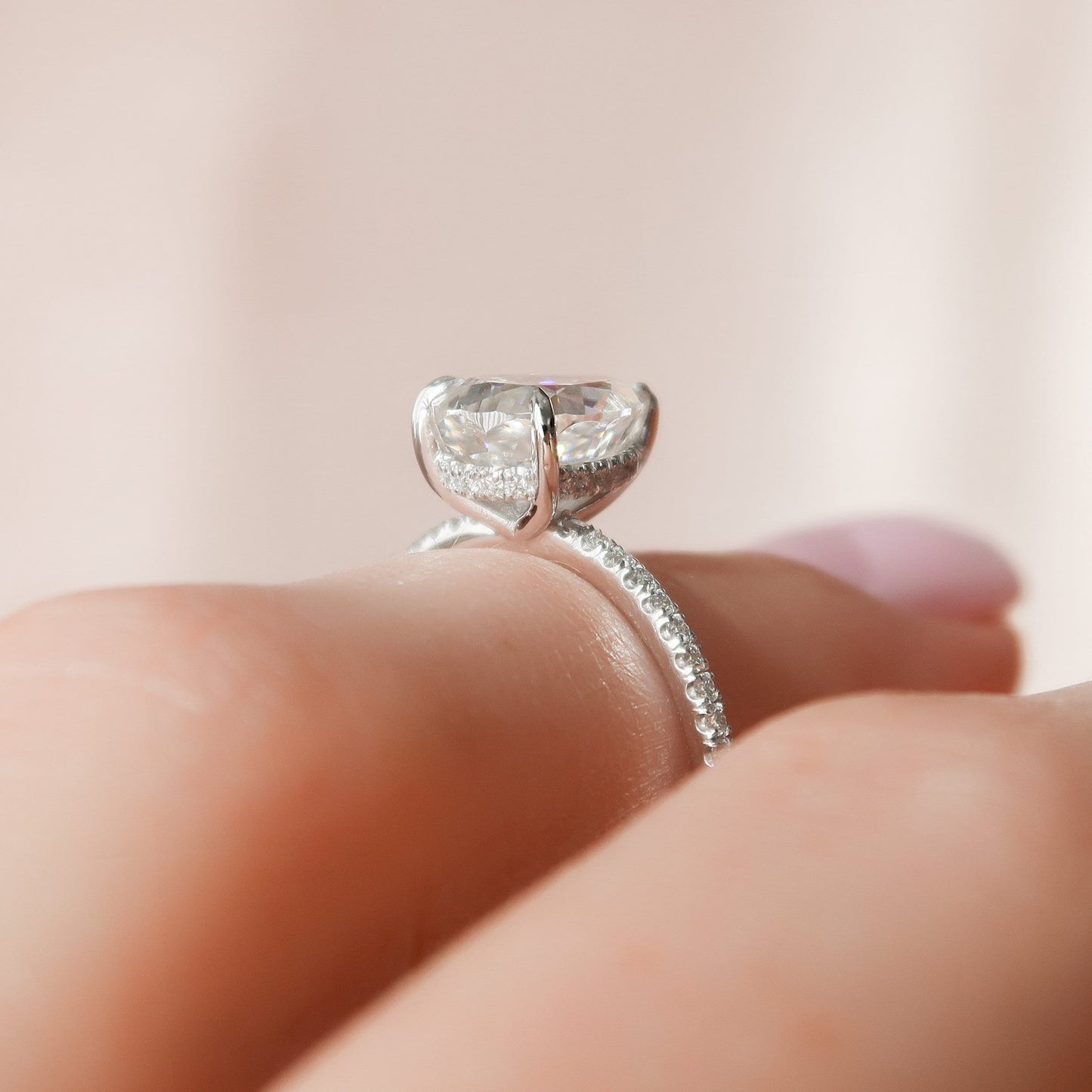 1.50CT Pear Cut Moissanite Hidden Halo Solitaire Engagement Ring
