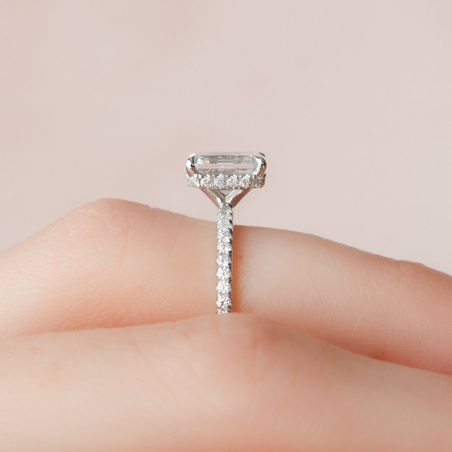 1.50CT Emerald Cut Hidden Halo Moissanite Engagement Ring