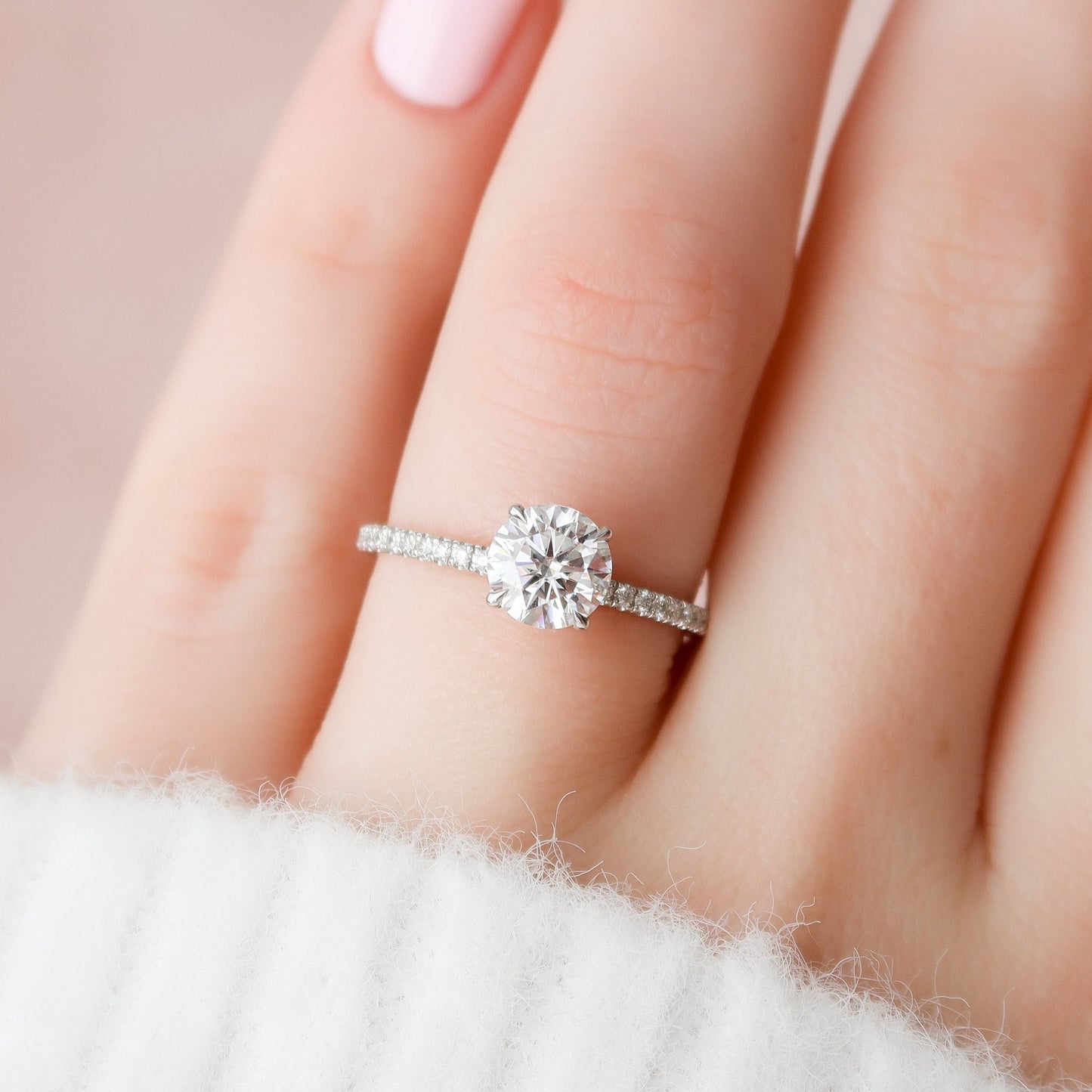 1.0CT Round Cut Hidden Halo Moissanite Diamond Engagement Ring