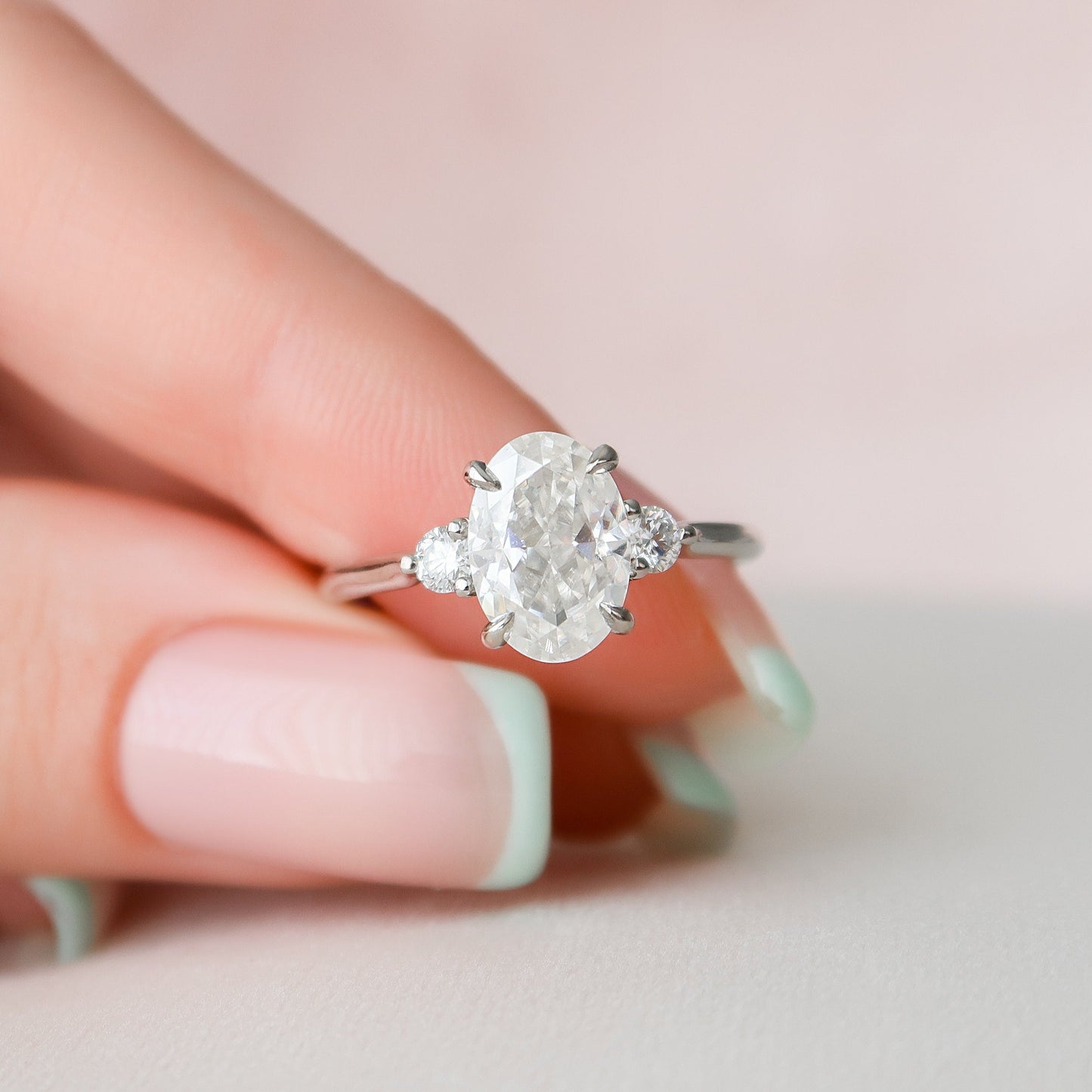 2 CT  Oval cut Three Stone  Moissanite Engagement Ring