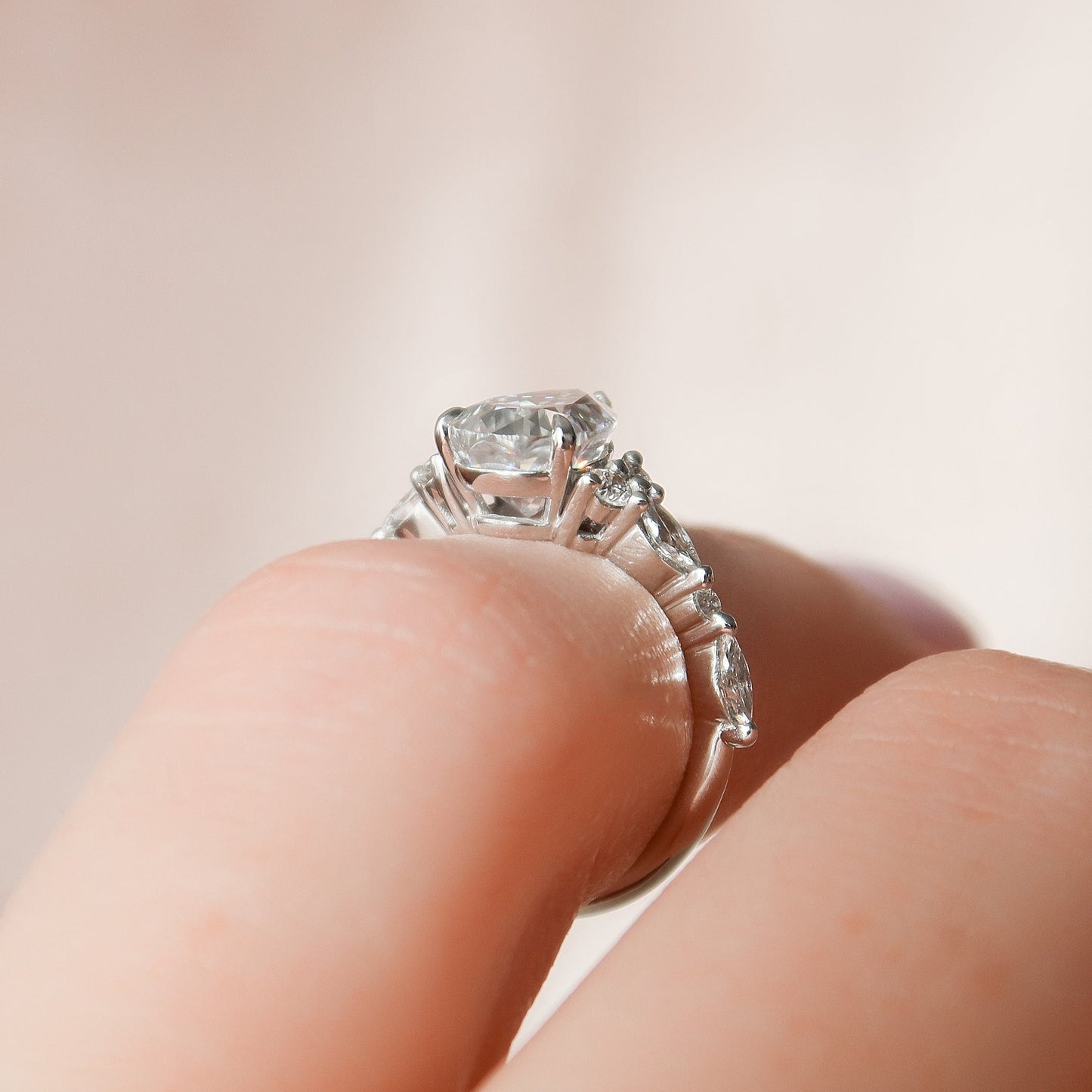 1.50CT Pear Shaped Moissanite Cluster Engagement Ring