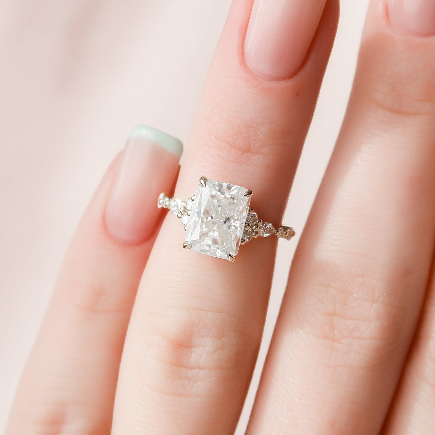 3.50CT Radiant Cut Cluster Moissanite Diamond Engagement Ring For Women