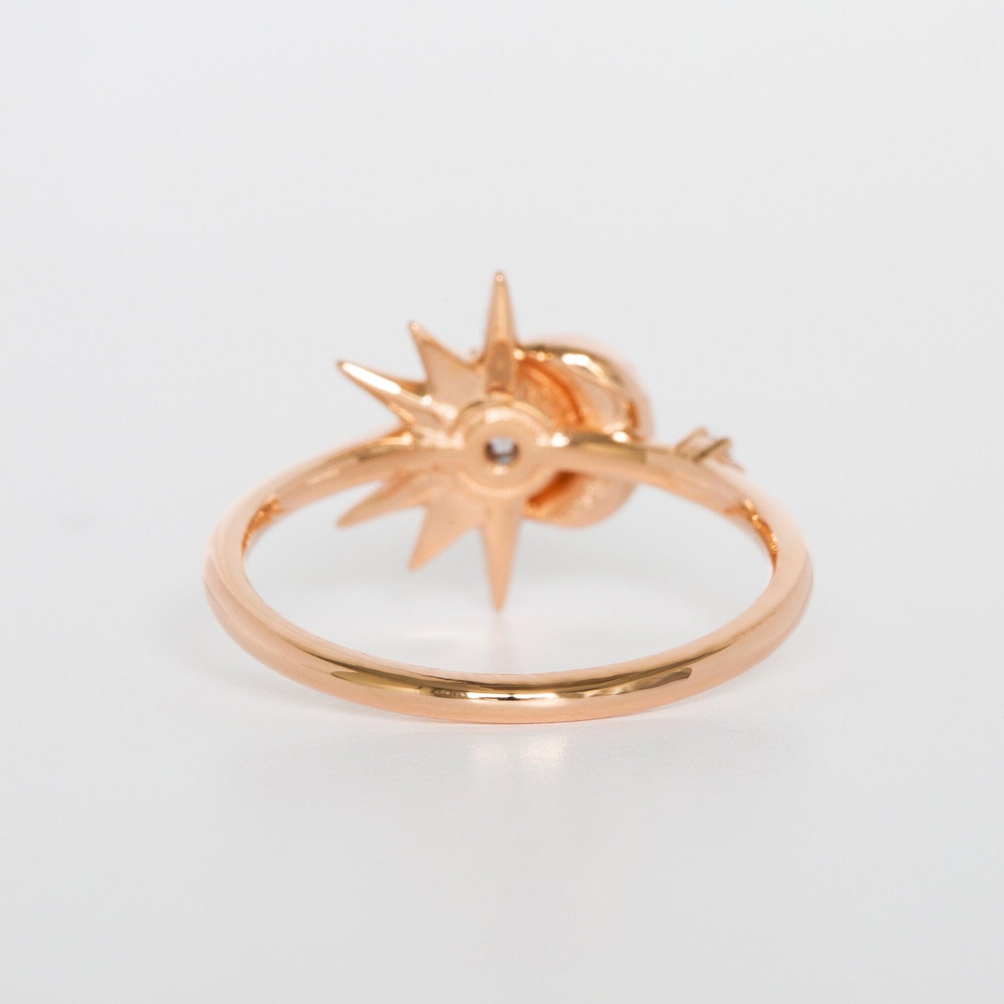 Round Moissanite Diamond Sun & Crescent Moon Engagement Ring In Solid Gold