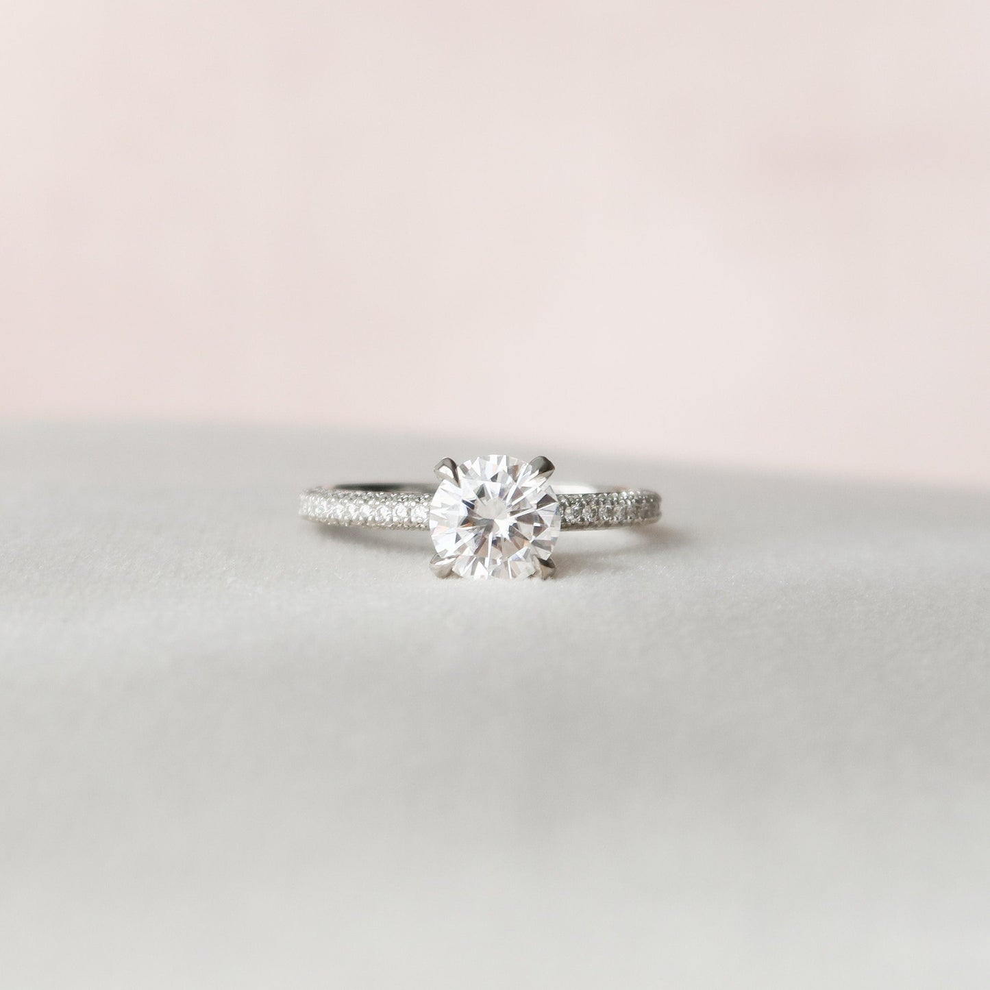 1.50CT Round Cut Moissanite Pave Engagement Ring
