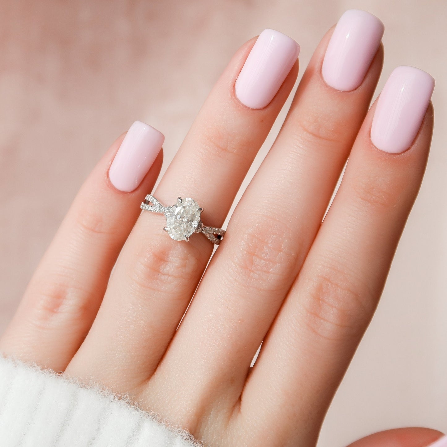 1.50CT Oval Cut Moissanite Split Shank Engagement Ring