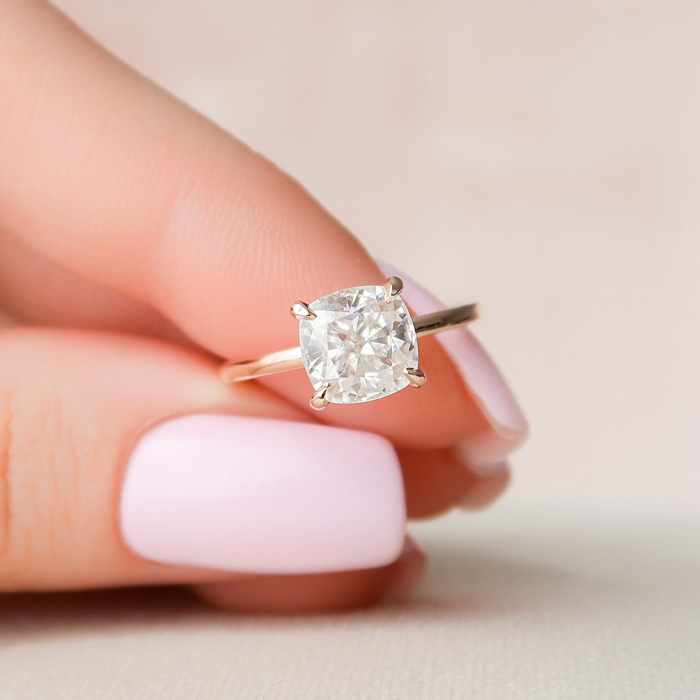 2.0CT Cushion Cut Hidden Halo Moissanite Engagement Ring