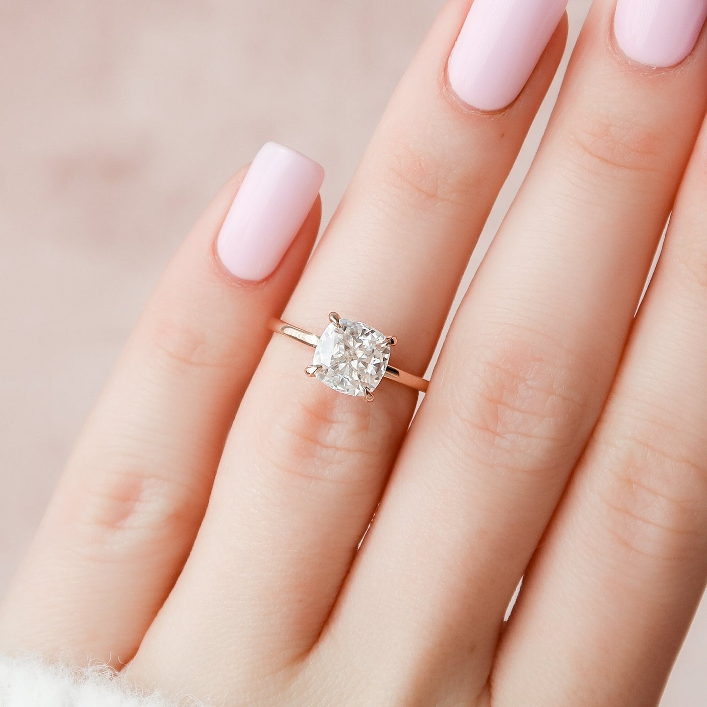 2.0CT Cushion Cut Hidden Halo Moissanite Engagement Ring