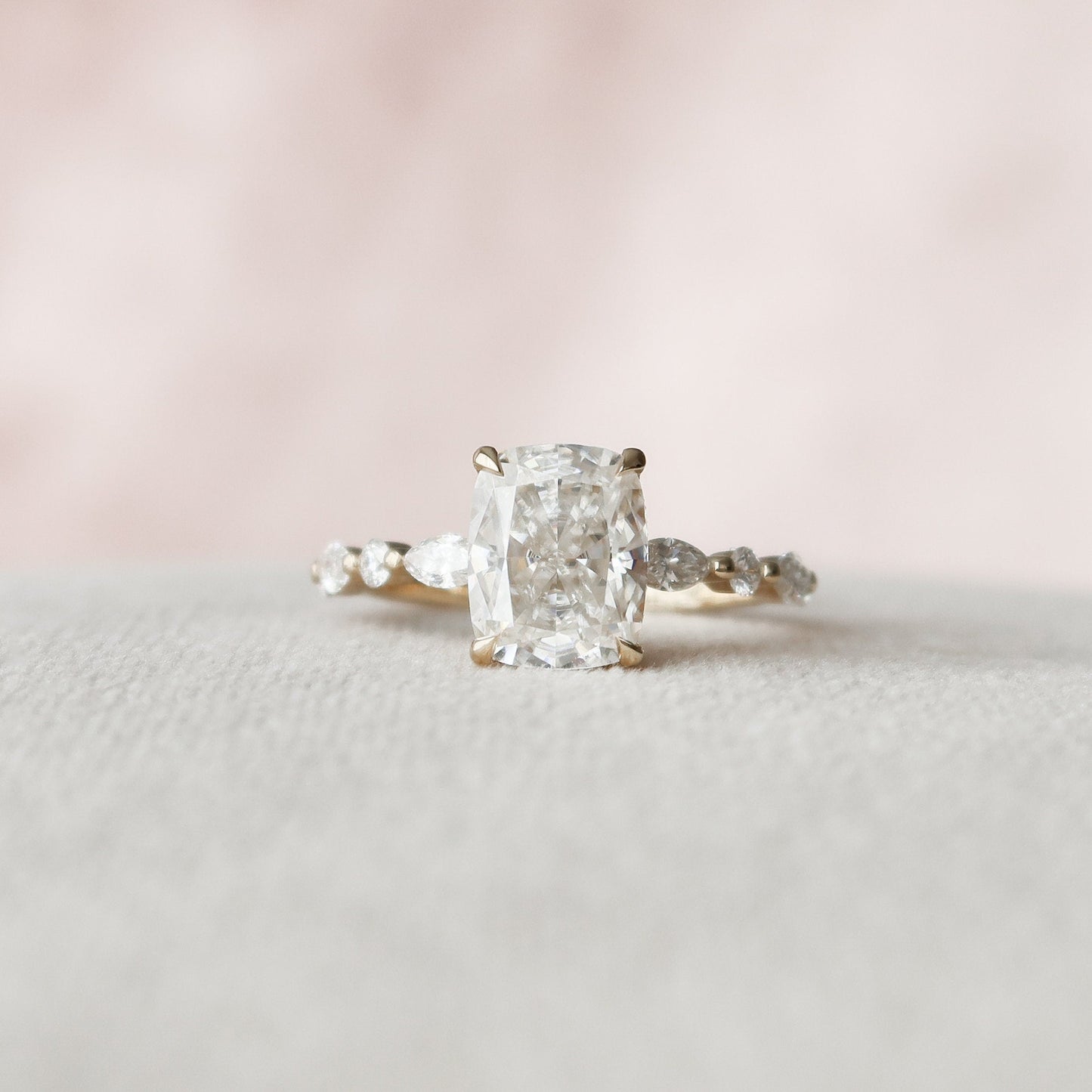 2.50CT Elongated Cushion Cut Pave Moissanite Engagement Ring