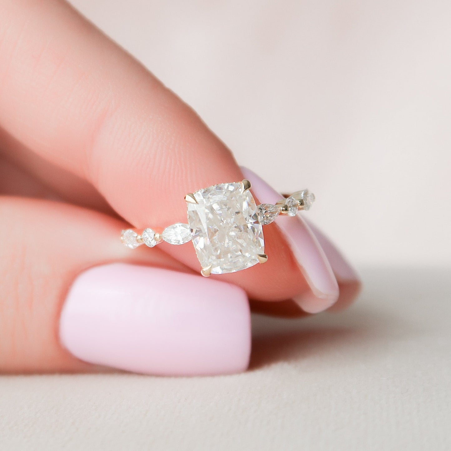 2.50CT Elongated Cushion Cut Pave Moissanite Engagement Ring