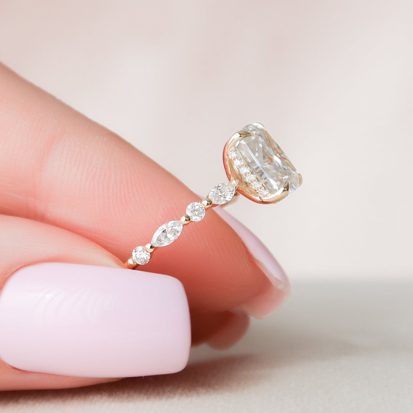 2.50CT Elongated Cushion Cut Pave Moissanite Engagement Ring