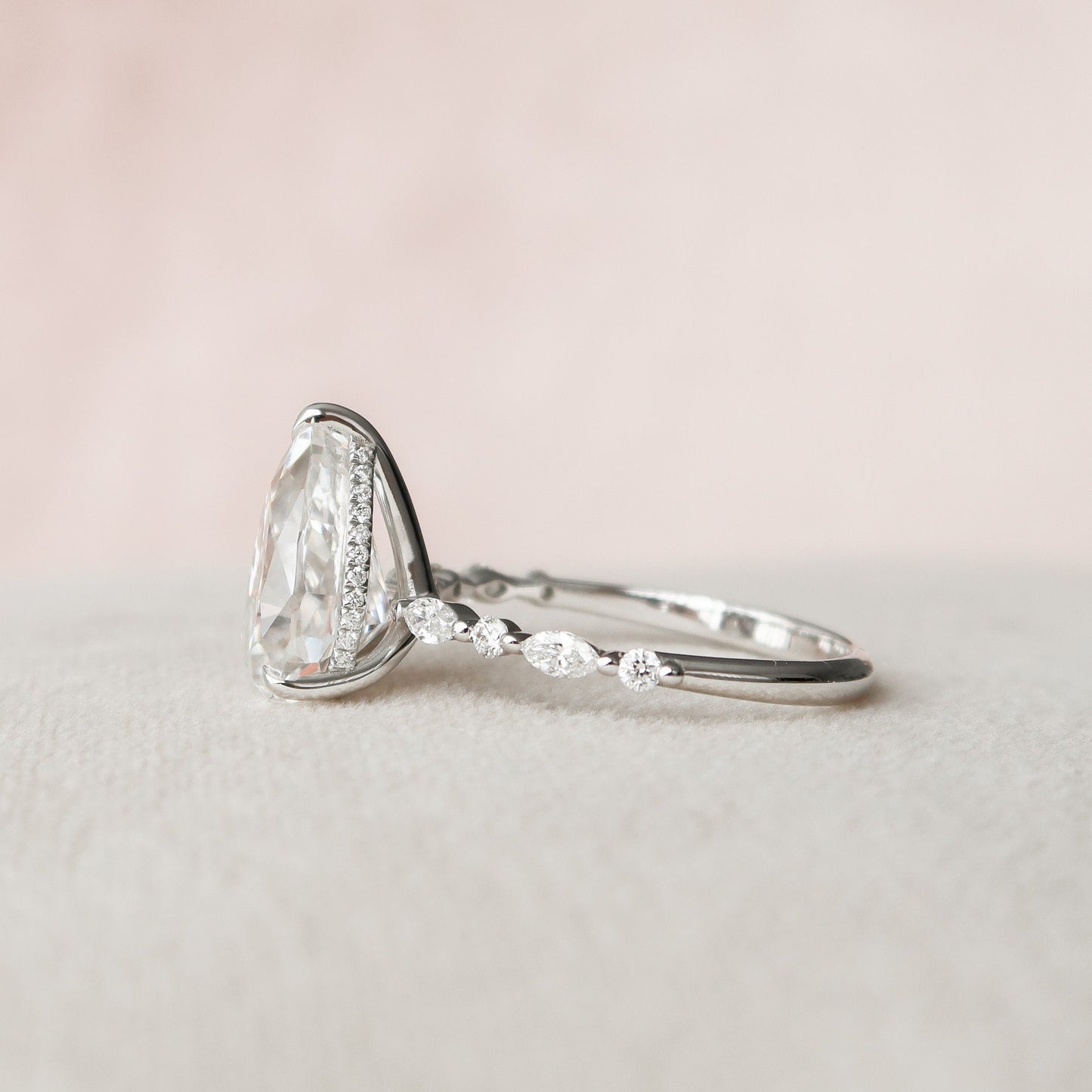 4.0CT Pear Cut Hidden Halo Moissanite Engagement Ring