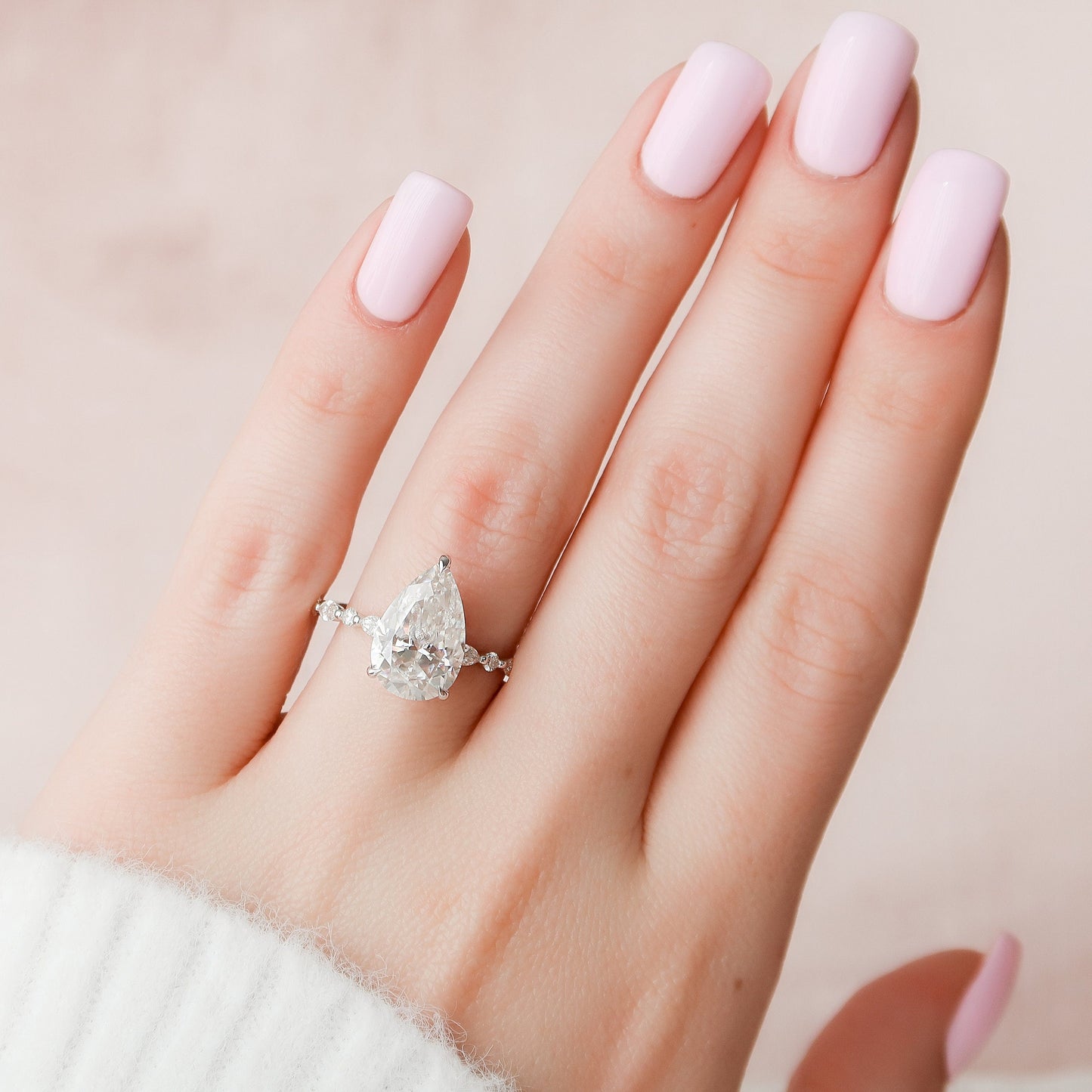 4.0CT Pear Cut Hidden Halo Moissanite Engagement Ring