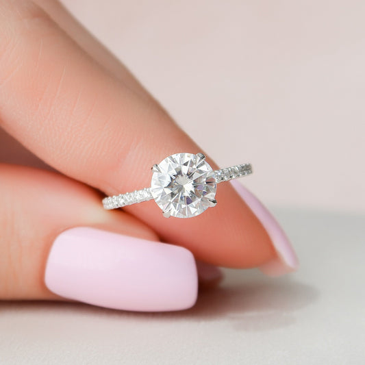 2.0CT Round Cut Hidden Halo Moissanite Engagement Ring