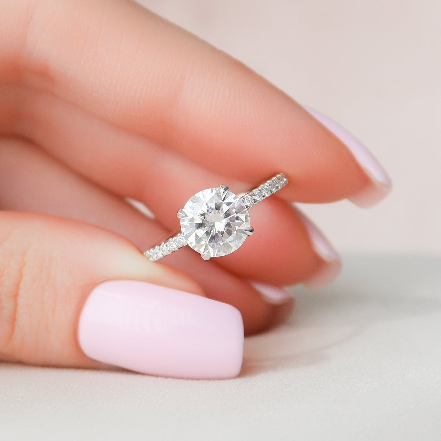 2.0CT Round Cut Hidden Halo Moissanite Engagement Ring