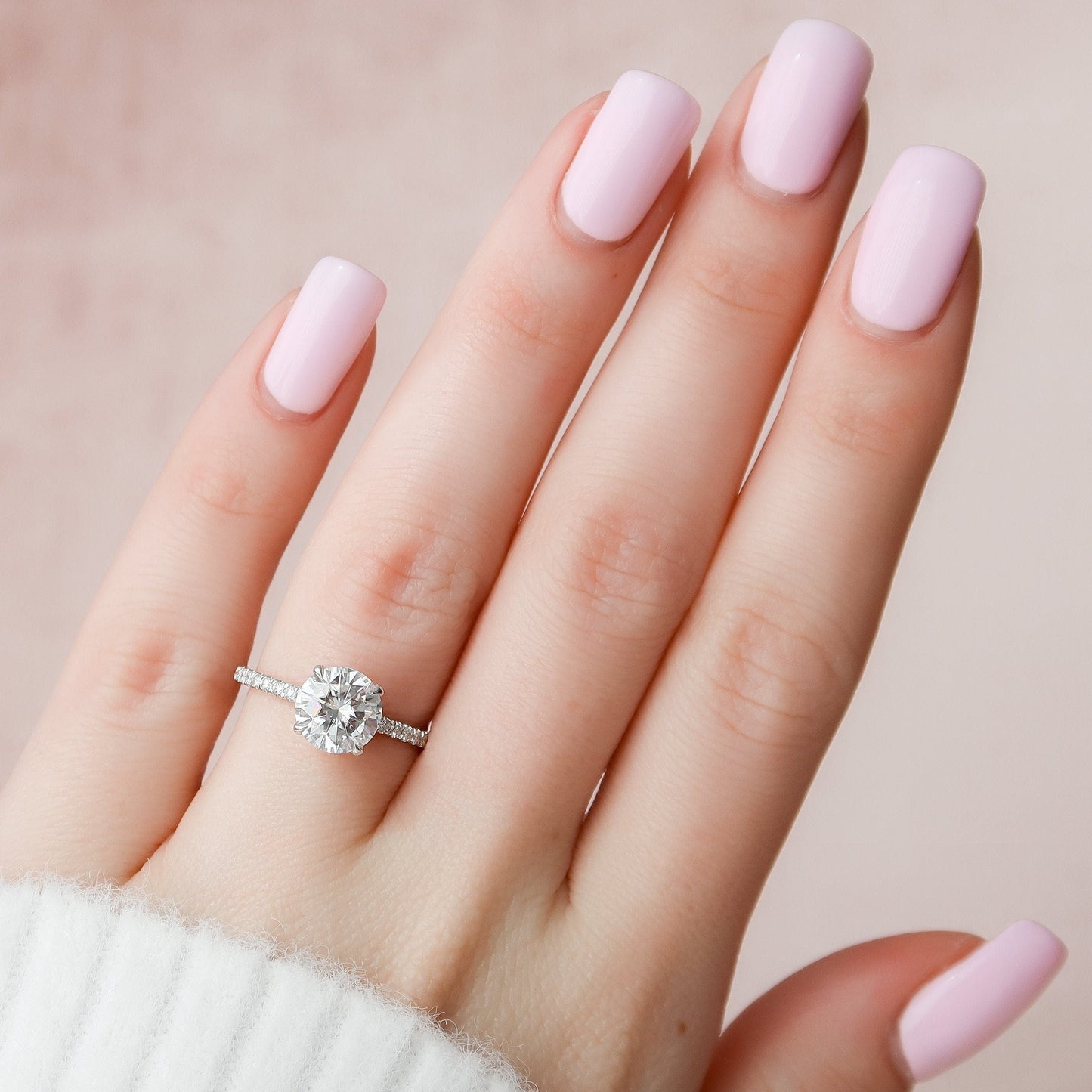 2.0CT Round Cut Hidden Halo Moissanite Engagement Ring