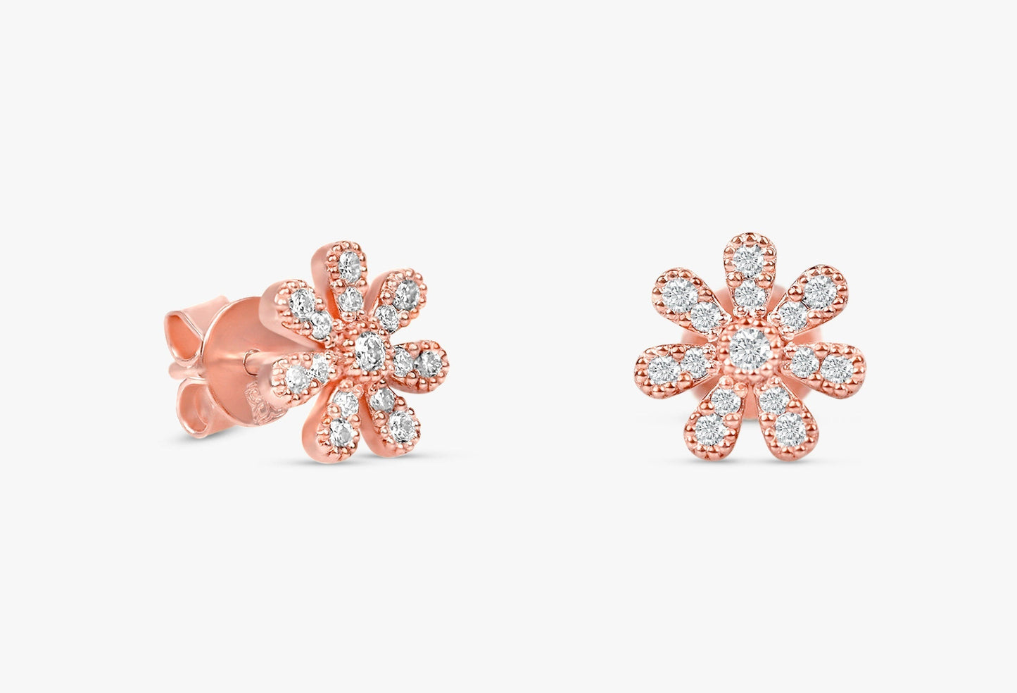 0.18CT Round Floral Moissanite Diamond Stud Earrings For Women