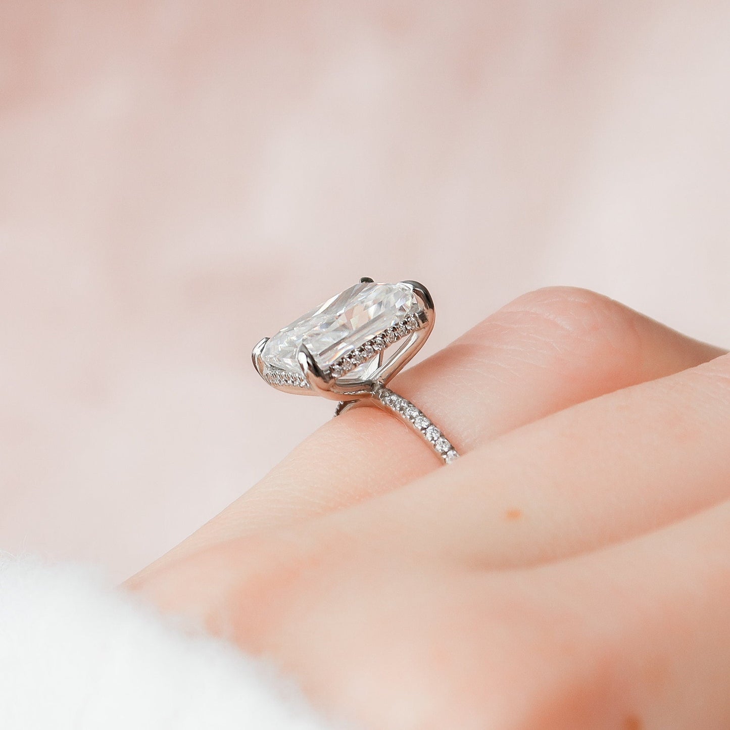 5.0CT Radiant Cut Hidden Halo Moissanite Diamond Pave Engagement Ring