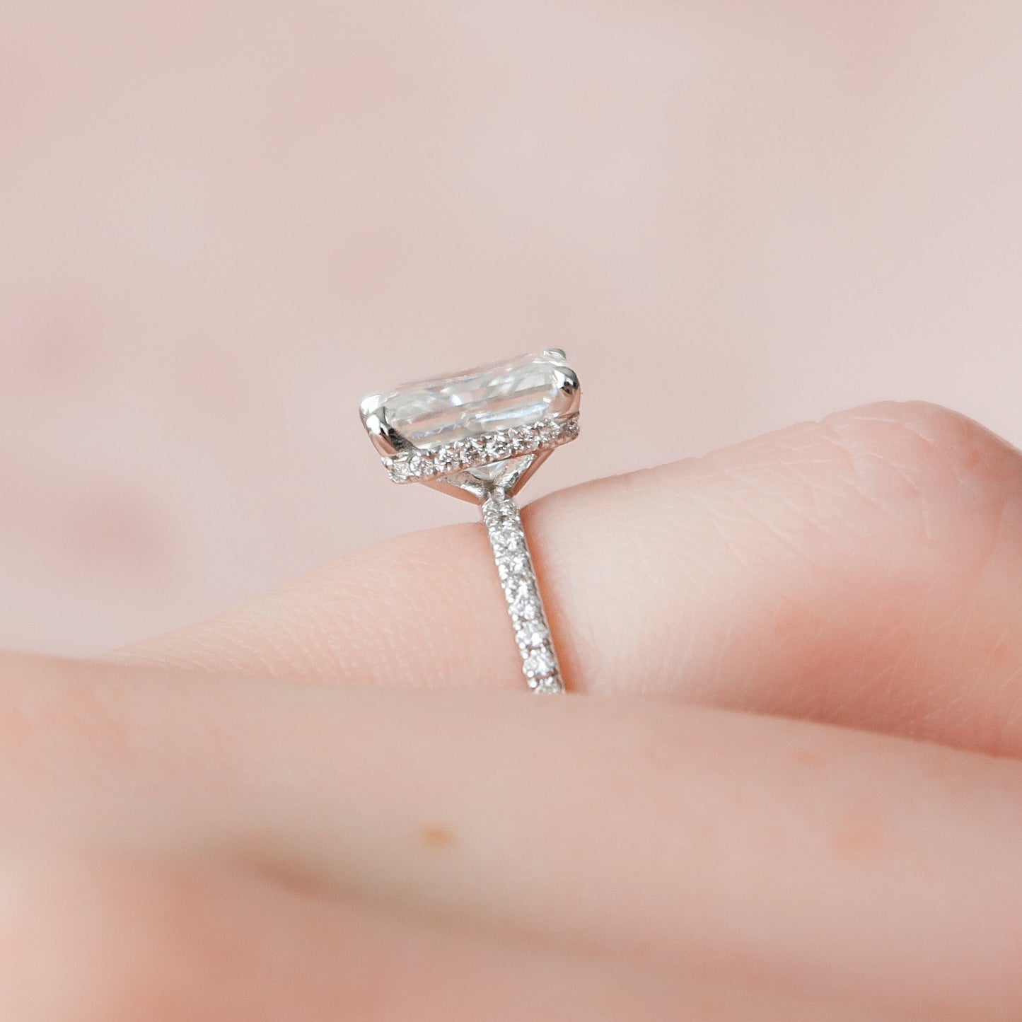 2.0CT Radiant Cut Hidden Halo Moissanite Diamond Engagement Ring
