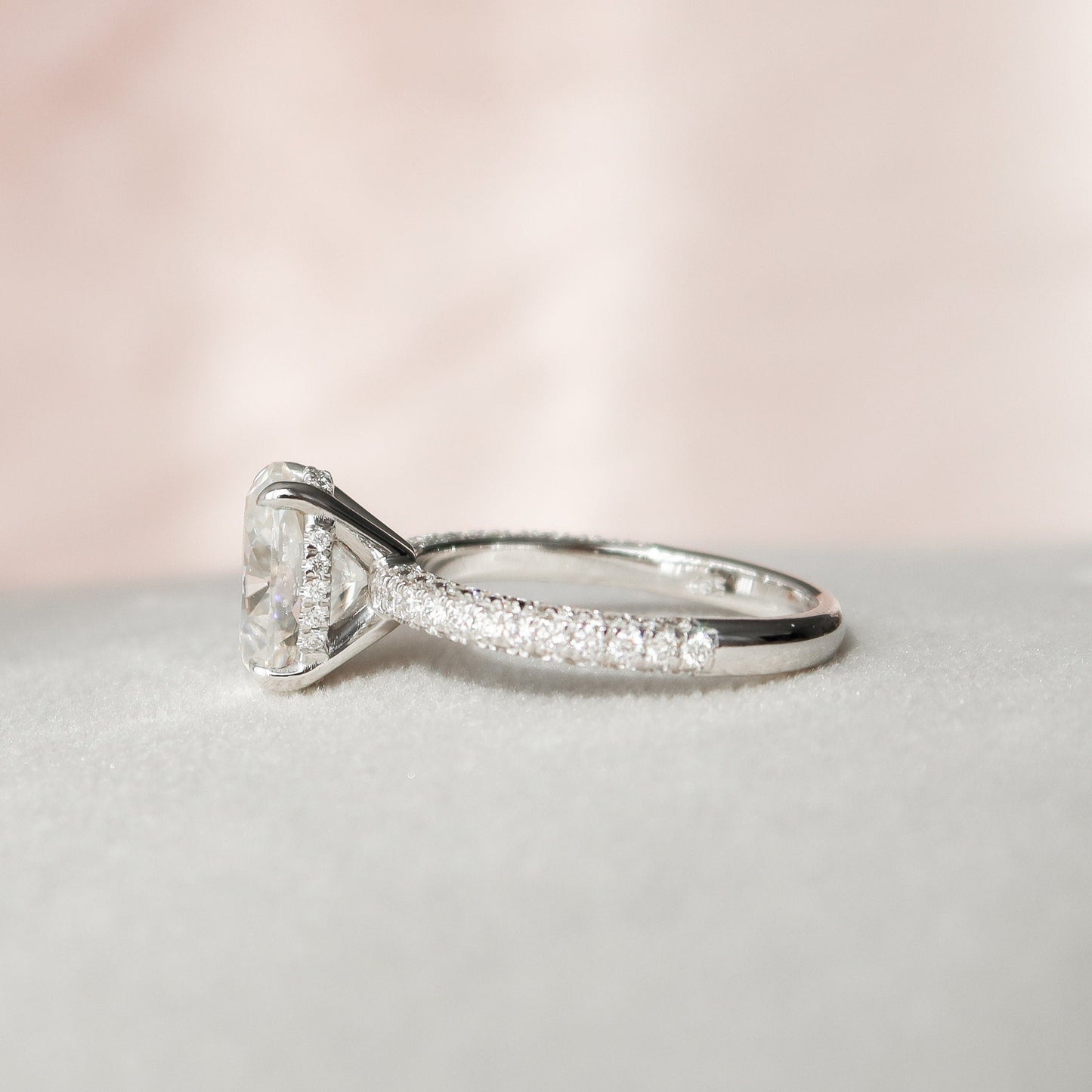 3.0CT Oval Cut Hidden Halo Moissanite Engagement Ring