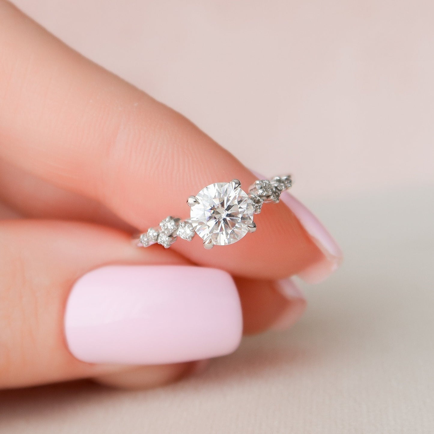 1.0CT Round Cut Cluster Moissanite Diamond Hidden Halo Engagement Ring