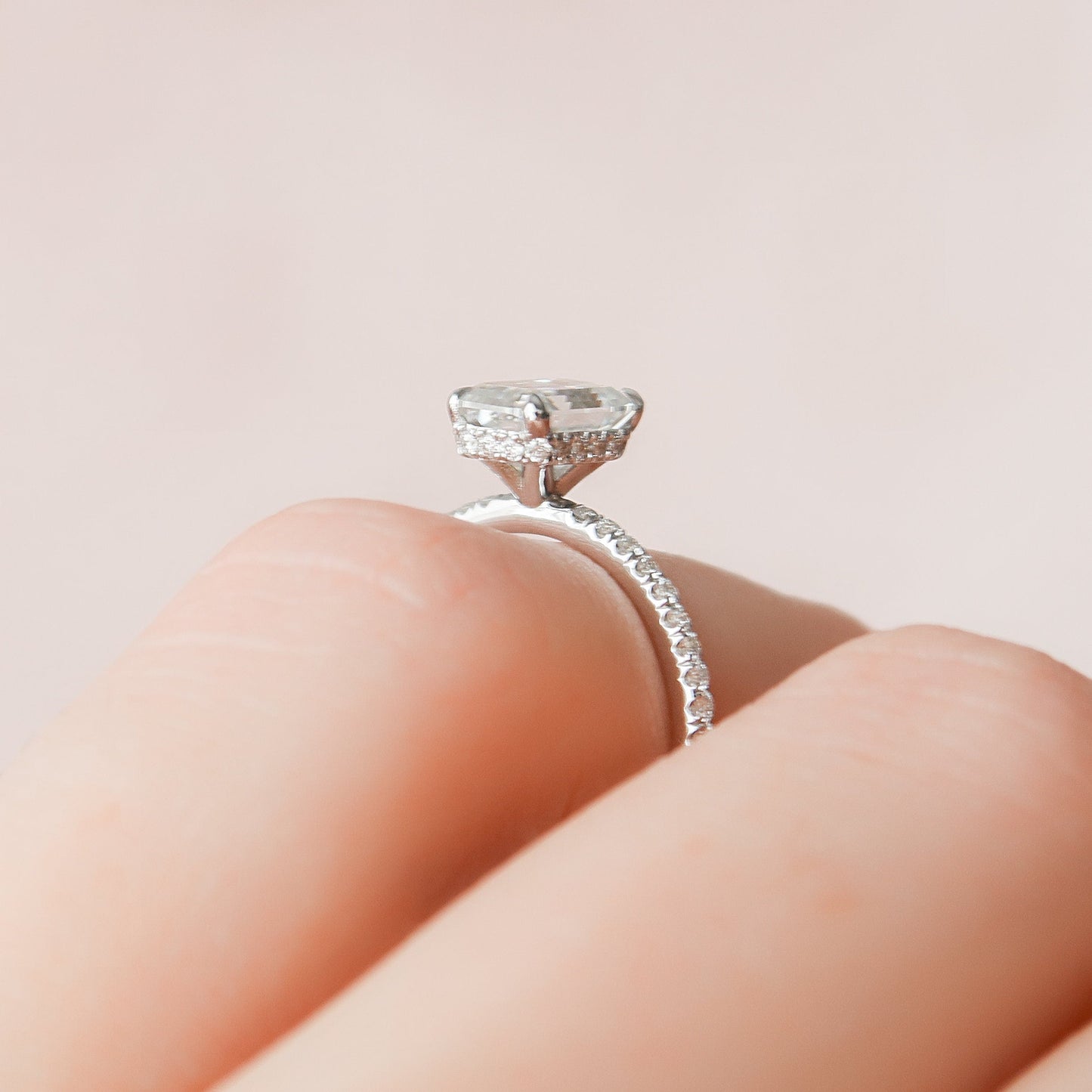 1.50CT Emerald Cut Hidden Halo Moissanite Engagement Ring