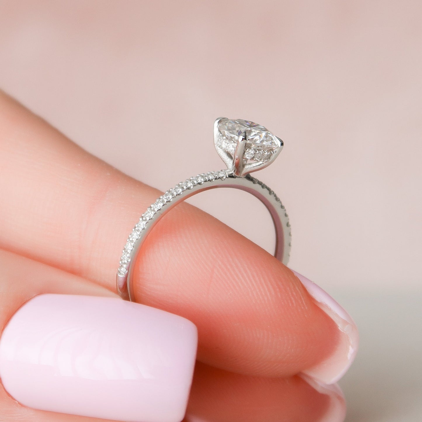 1.0CT Round Cut Hidden Halo Moissanite Diamond Engagement Ring