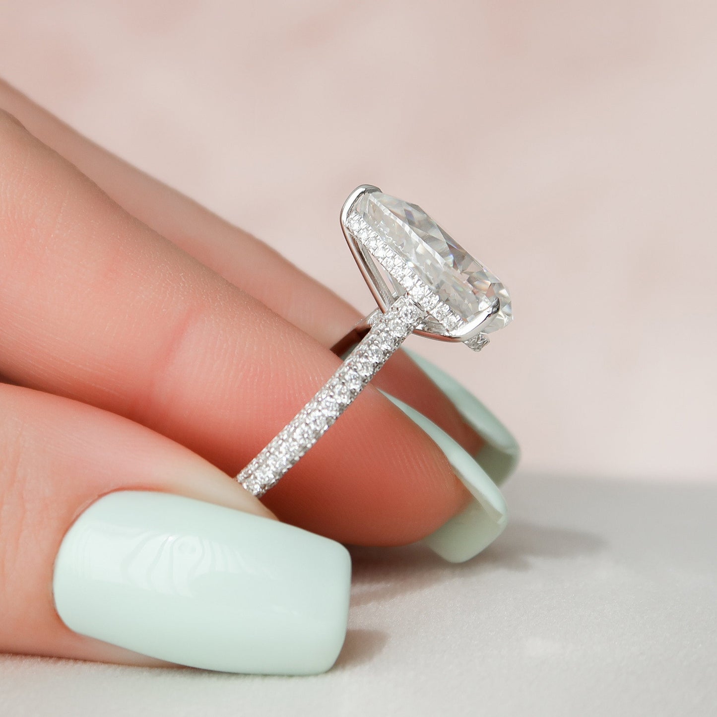 5.0CT Pear Cut Three Side Pave Moissanite Engagement Ring