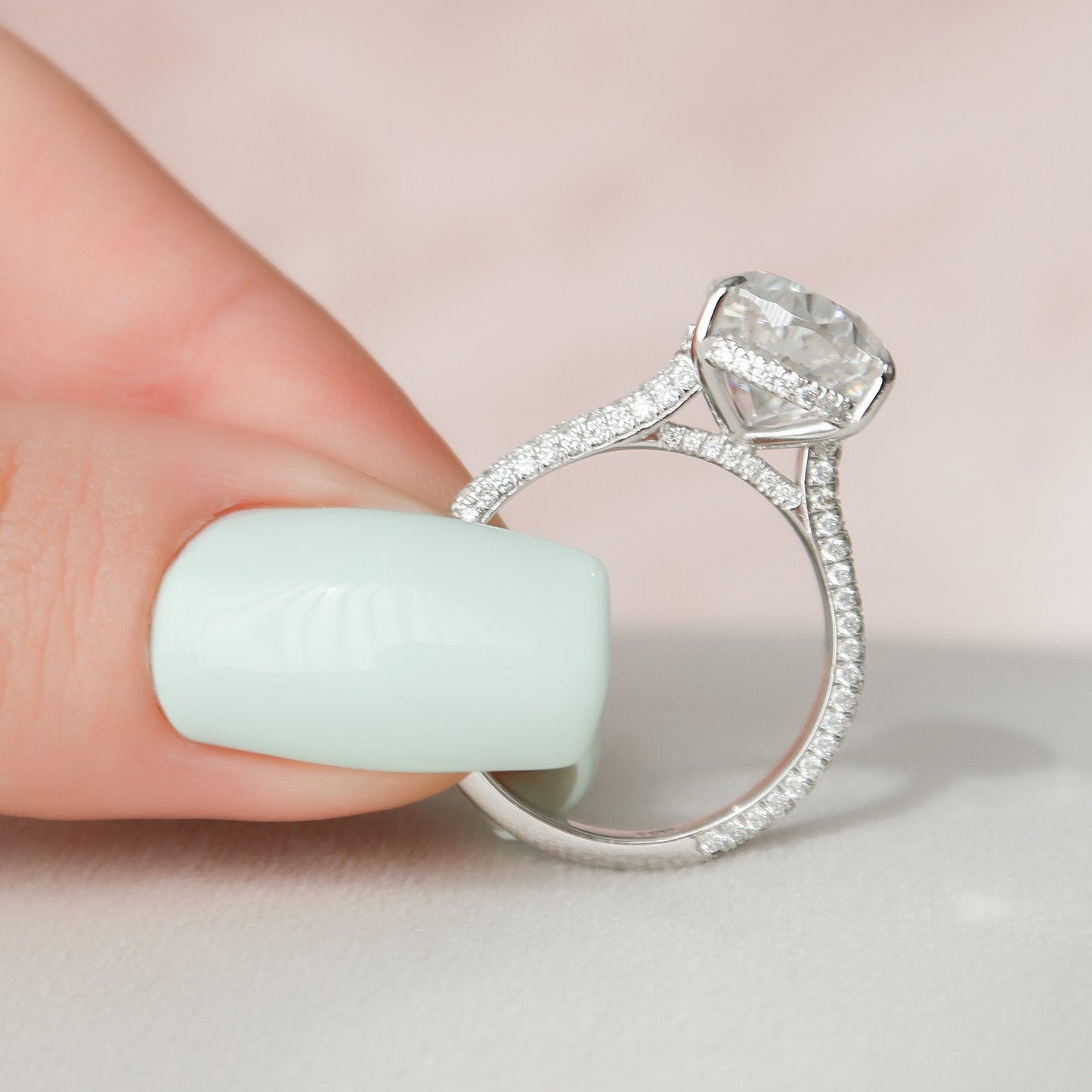 5.0CT Pear Cut Three Side Pave Moissanite Engagement Ring