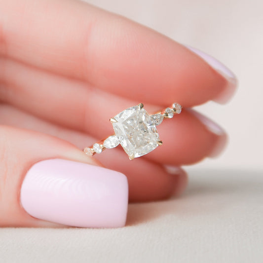2.50CT Elongated Cushion Cut Pave Moissanite Engagement Ring