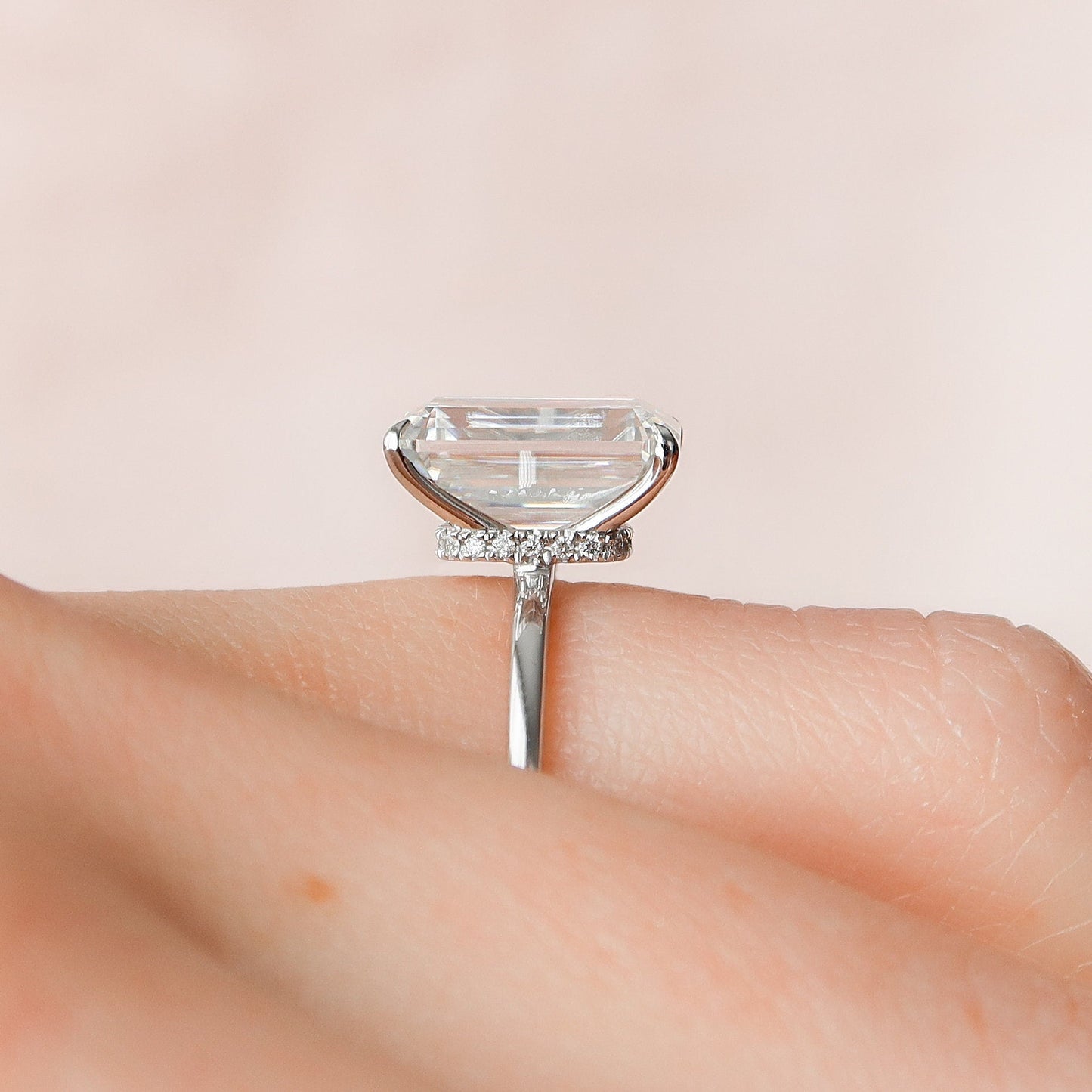 4.5 CT Emerald Cut Hidden Halo Moissanite Engagement Ring