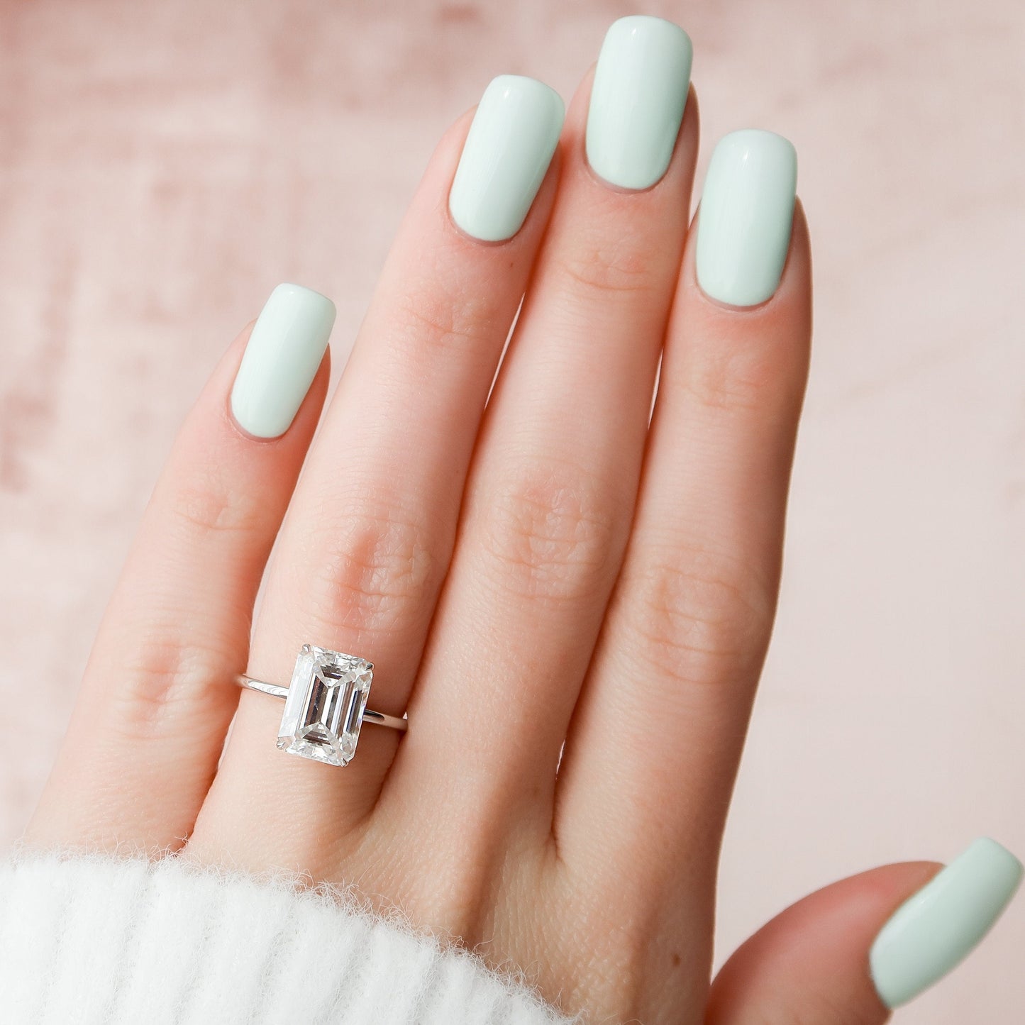 4.5 CT Emerald Cut Hidden Halo Moissanite Engagement Ring