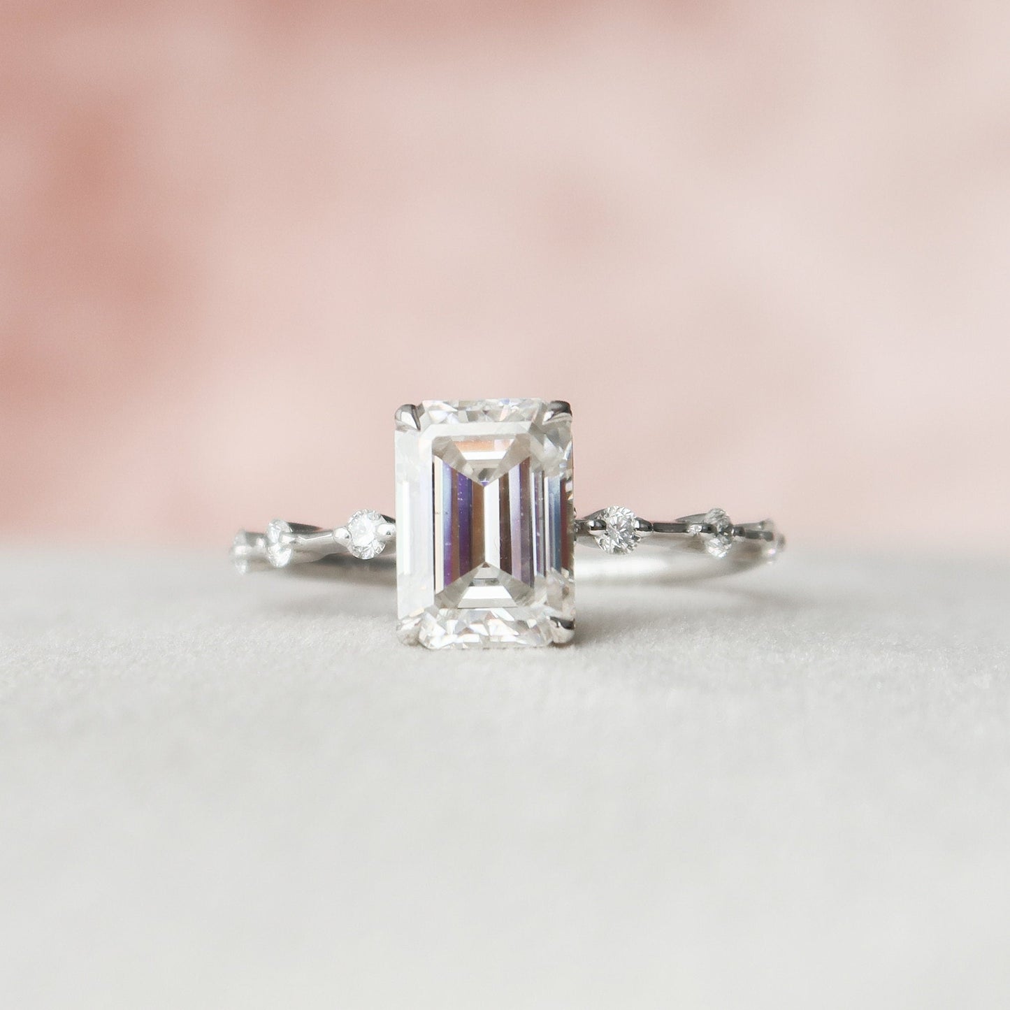 2.50CT Emerald Cut Petite Pave Moissanite Diamond Engagement Ring