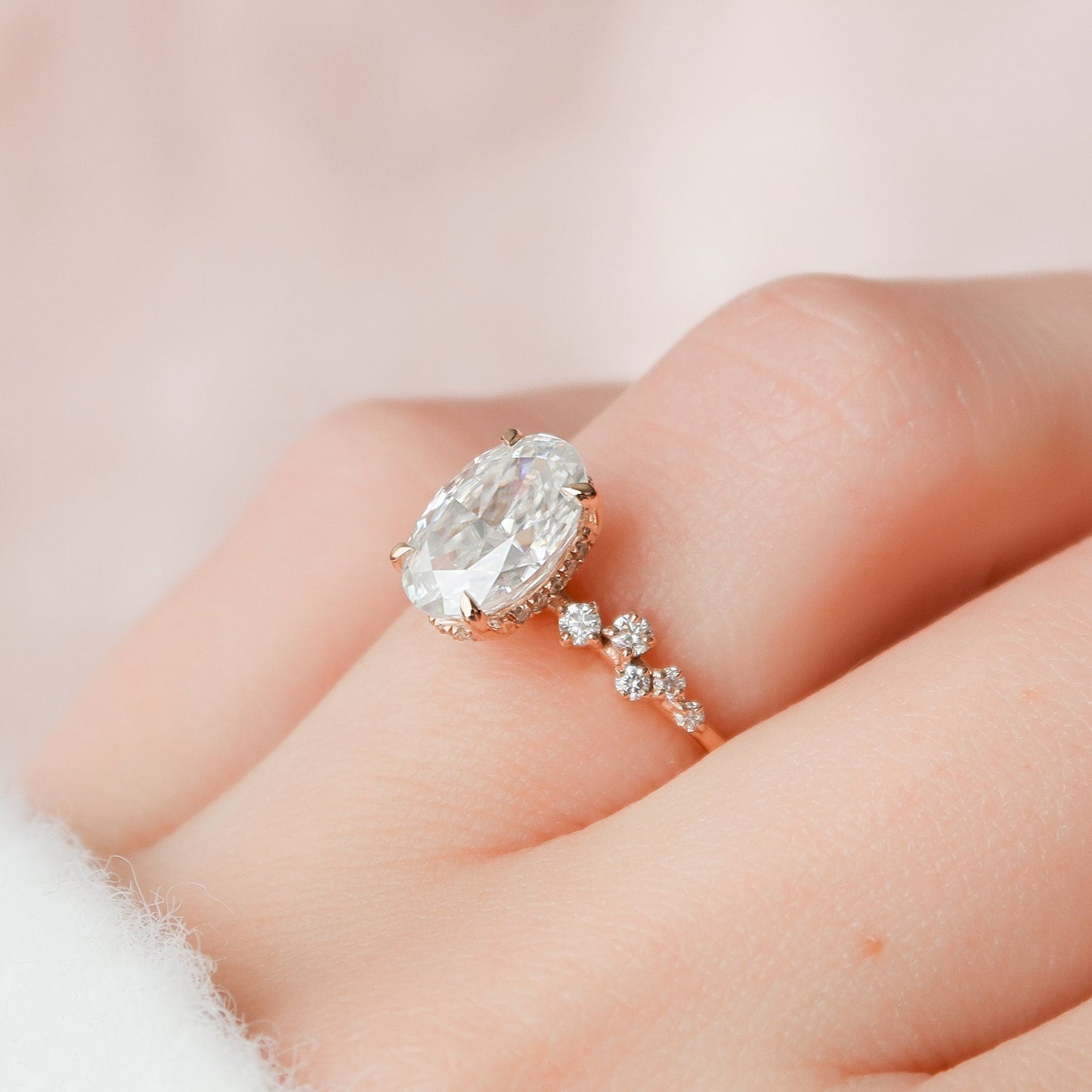 2.0CT Oval Shape Moissanite Cluster Band Diamond Engagement Ring