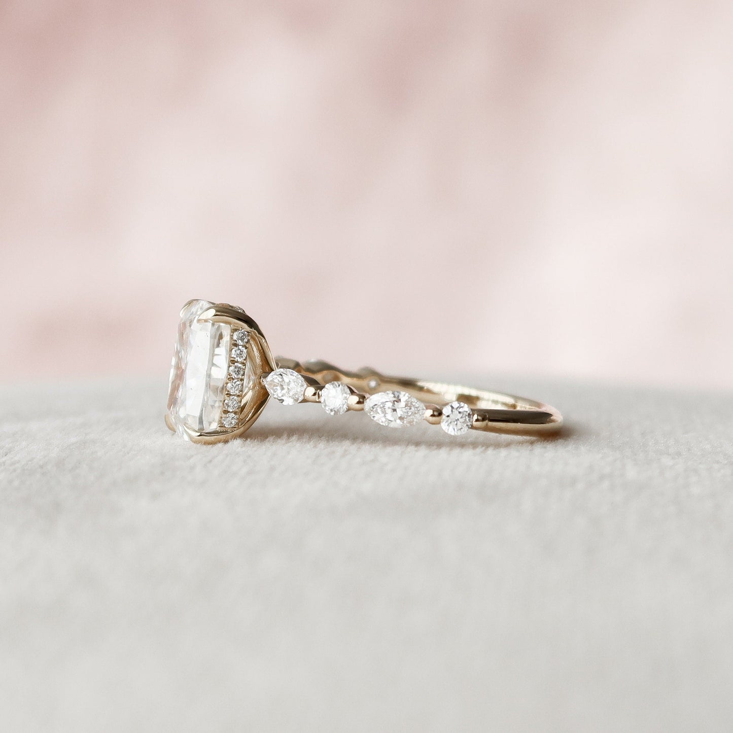 2.50CT Elongated Cushion Cut Pave Moissanite Engagement Ring