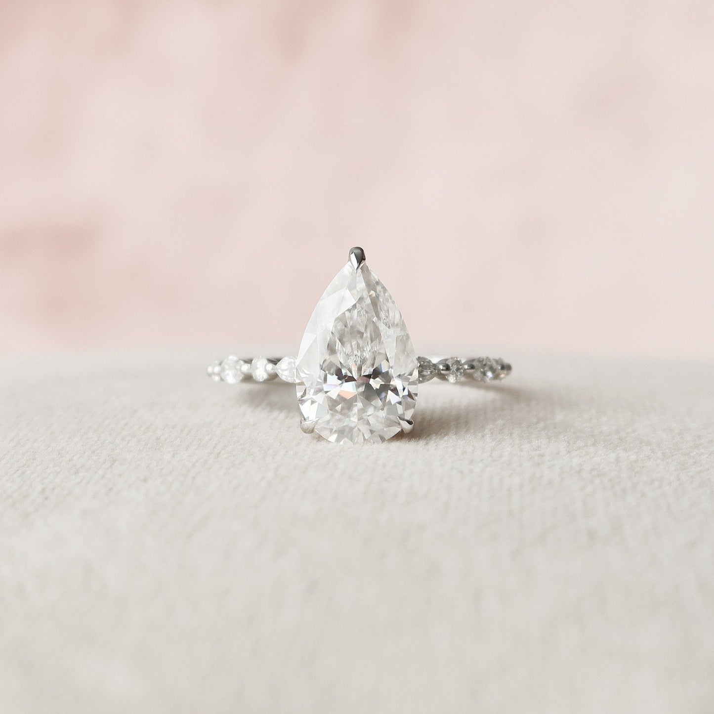 4.0CT Pear Cut Hidden Halo Moissanite Engagement Ring